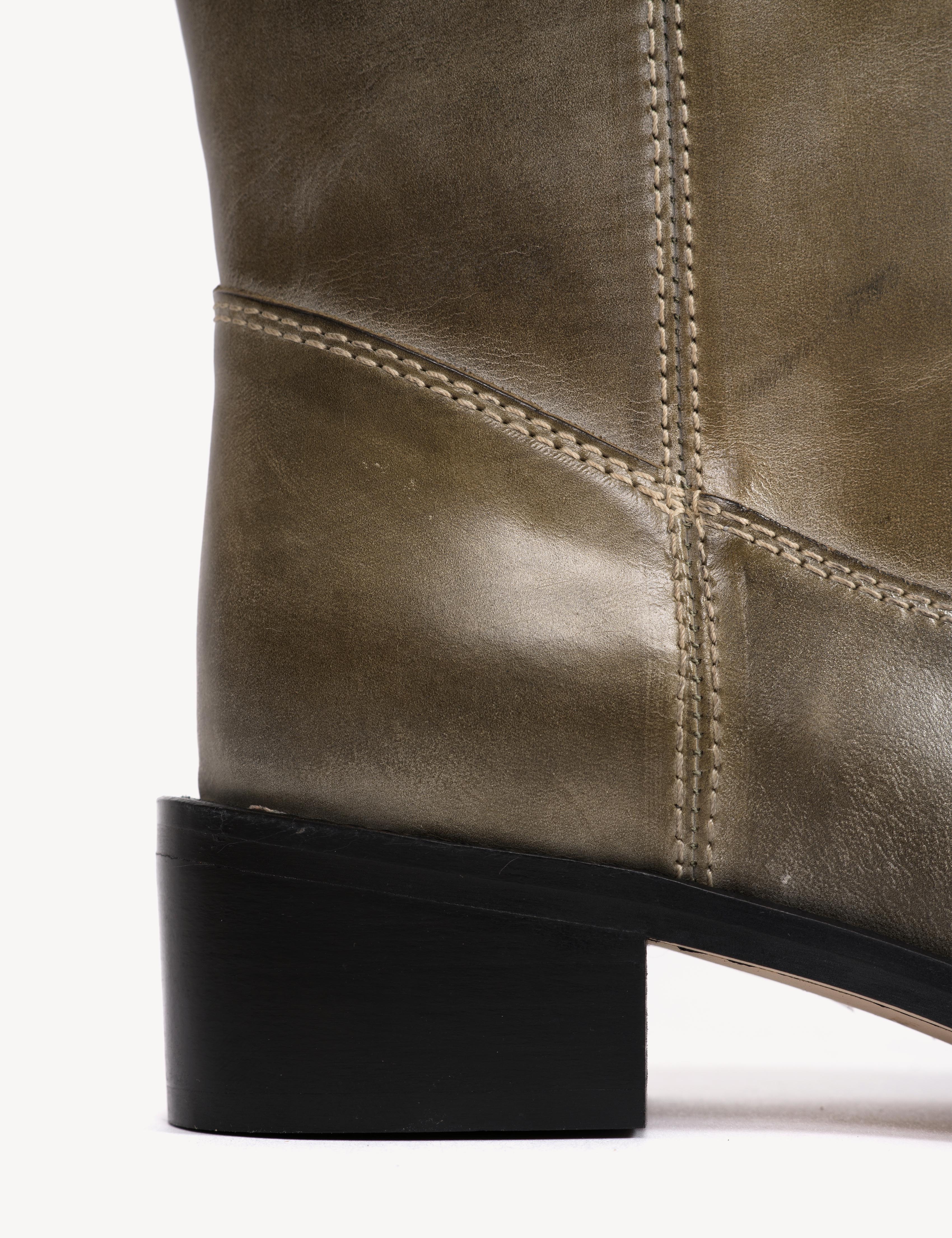 Ann Gaucho Boot In Army Green Escovado Leather - Image 6