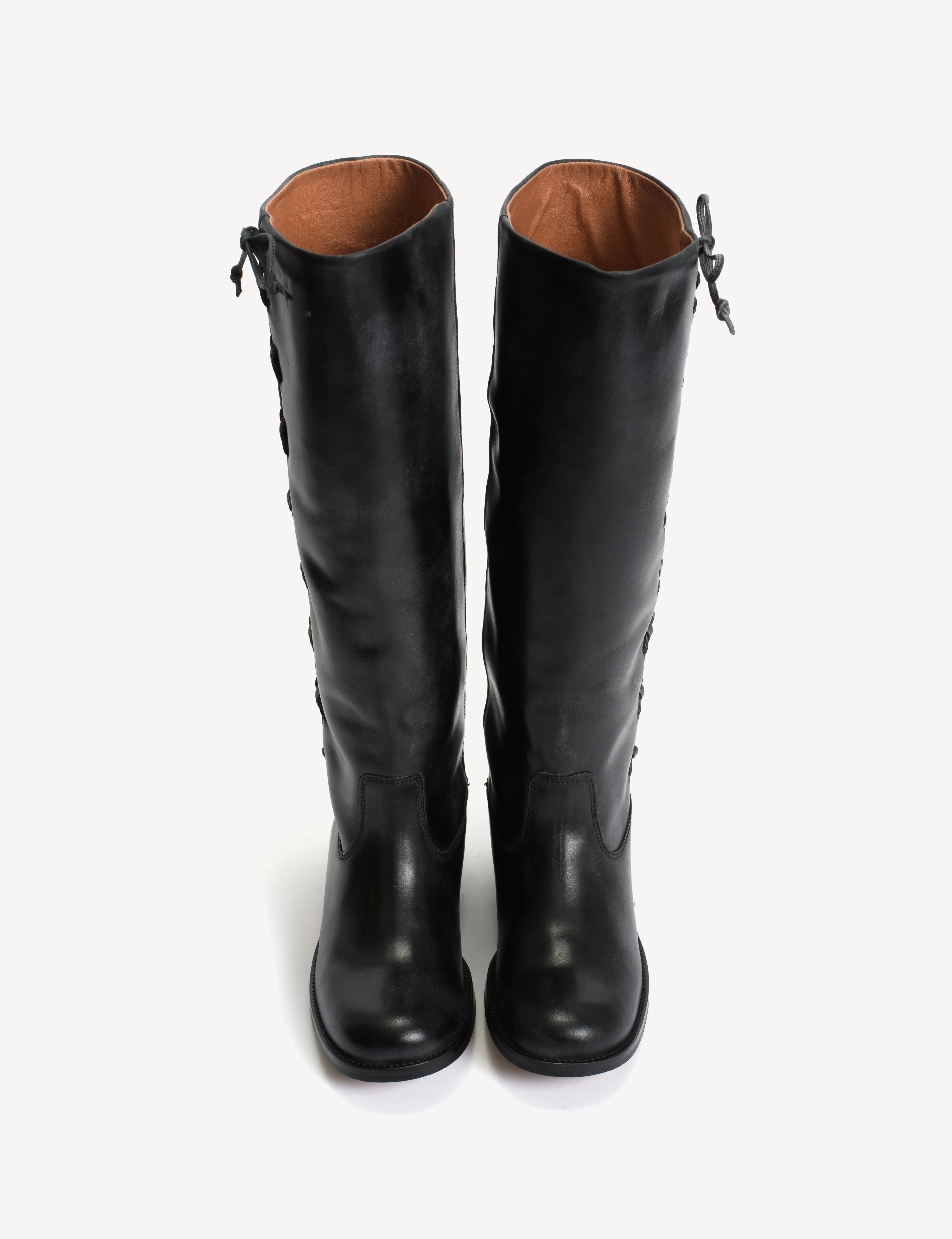 Ann Gaucho Boot With Laces In Black Escovado Leather - Image 5