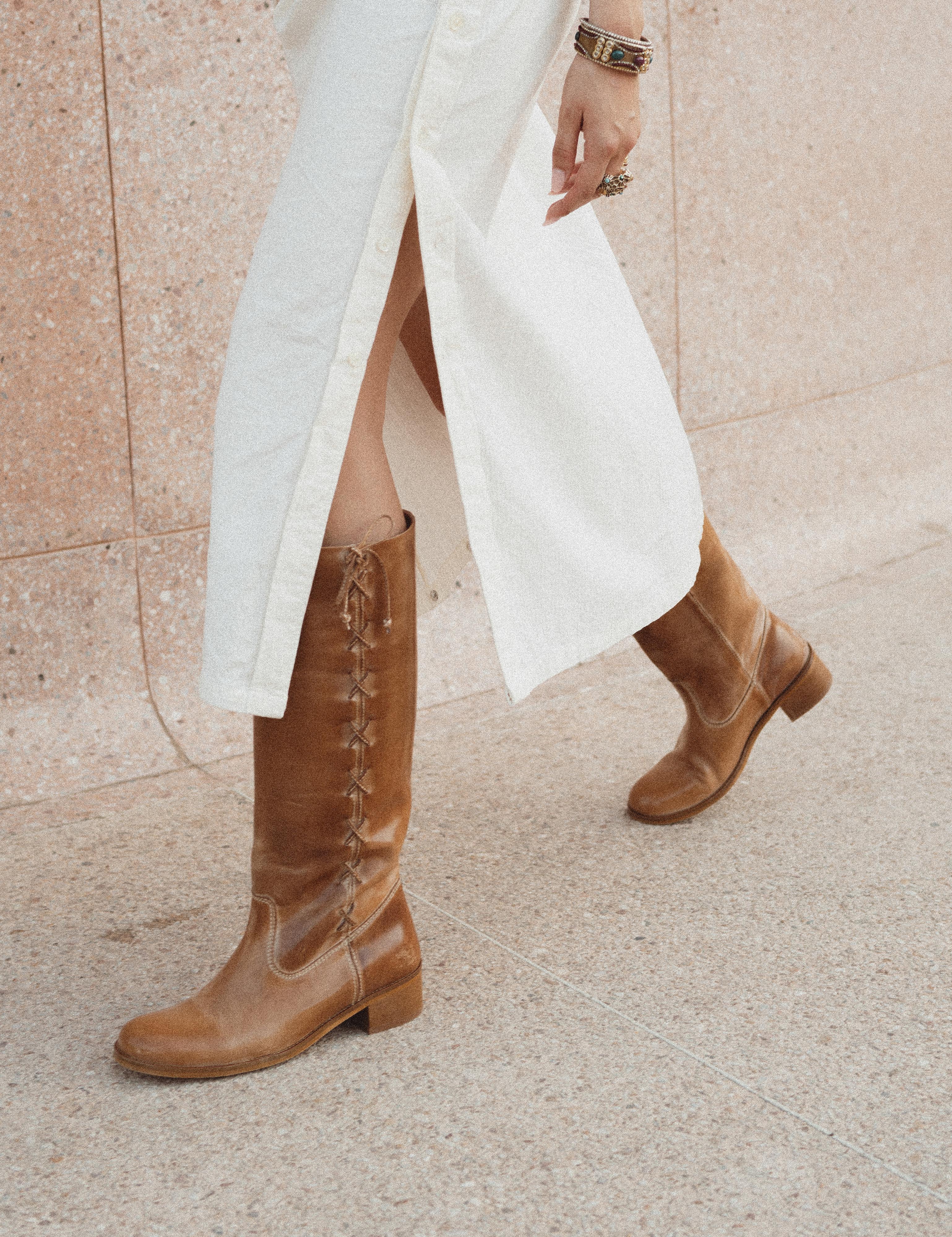 Ann Gaucho Boot With Laces In Dark Tan Escovado Leather - Image 3