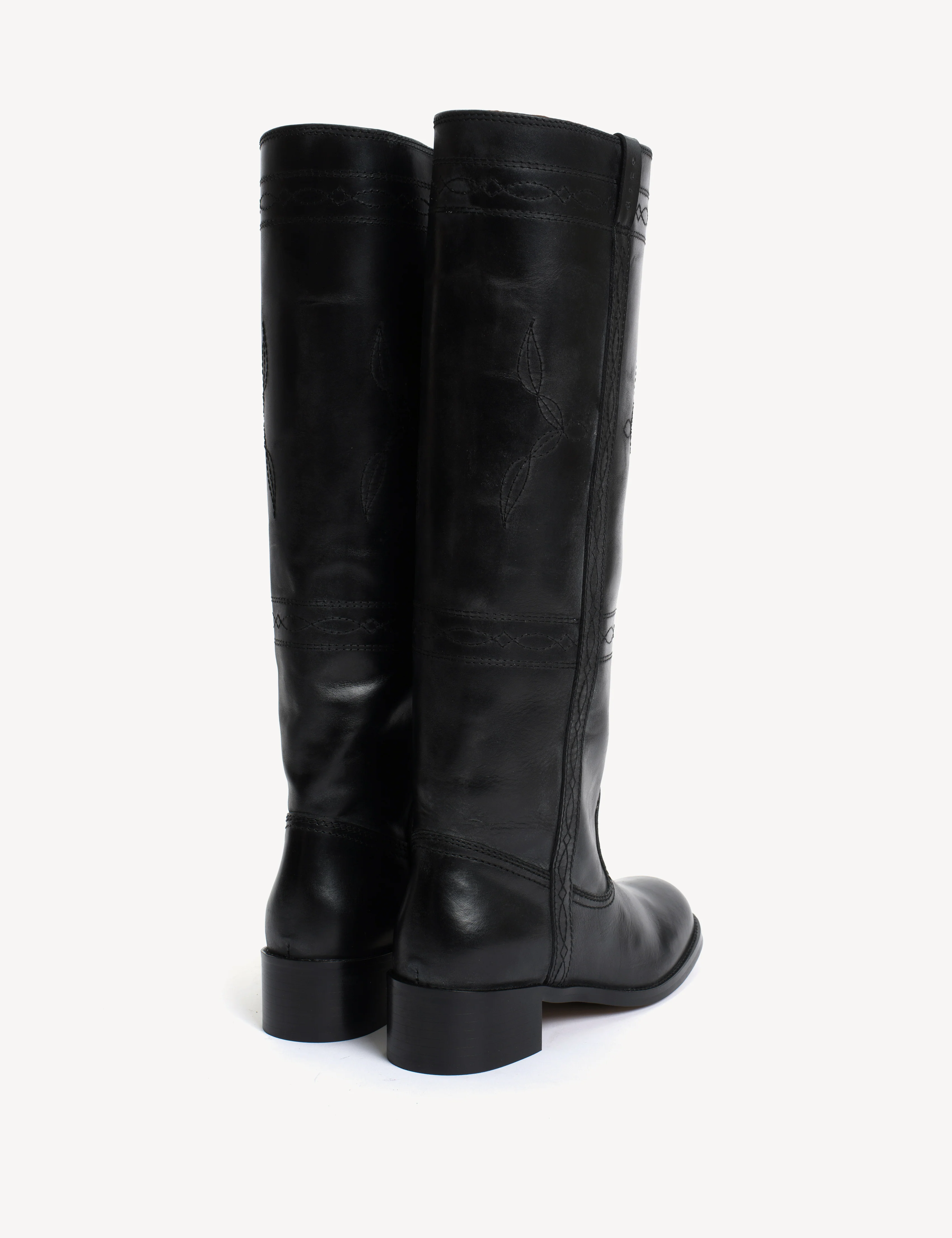 Ann Gaucho Boot With Western Stitchings In Black Escovado Leather - Image 3
