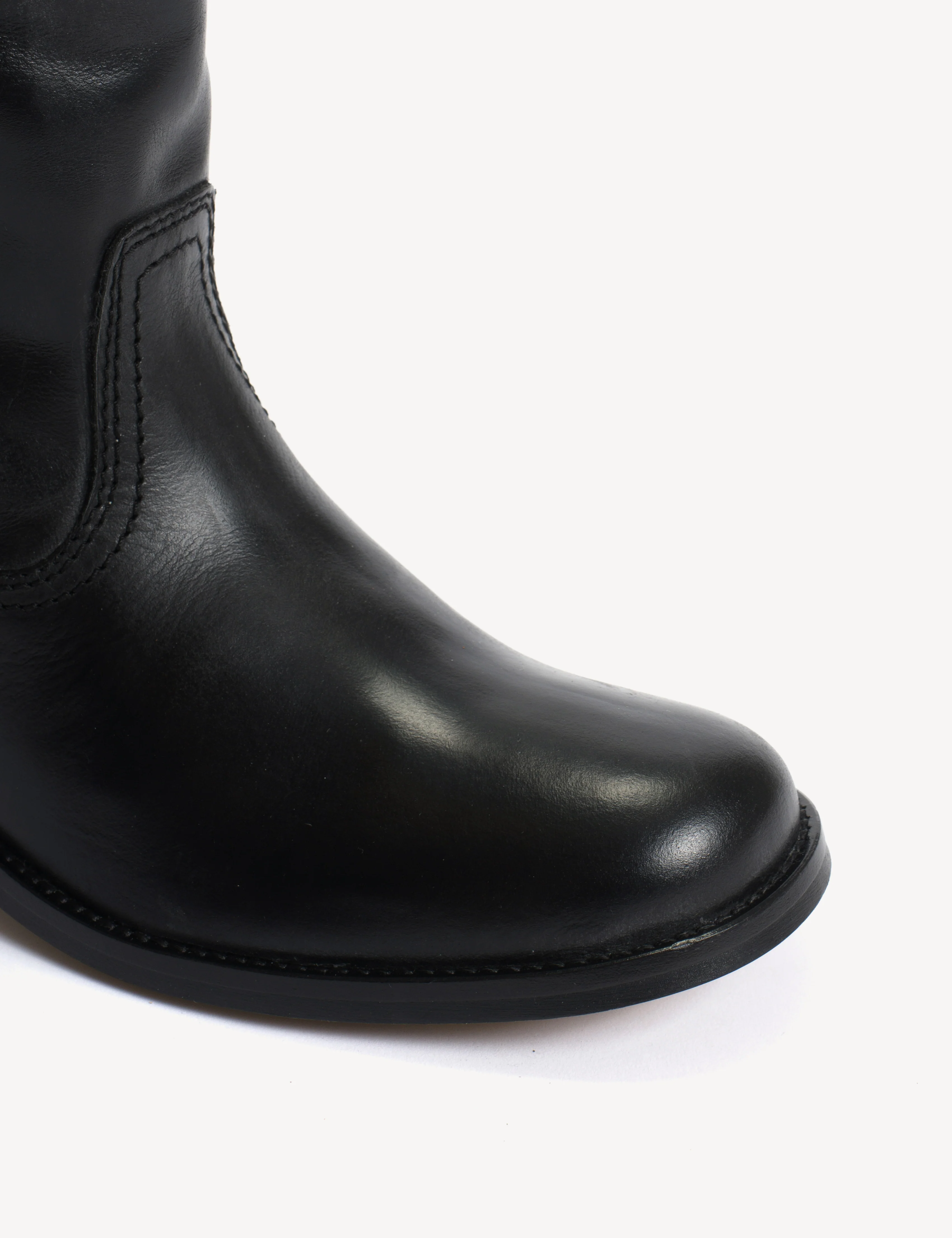 Ann Gaucho Boot With Western Stitchings In Black Escovado Leather - Image 5