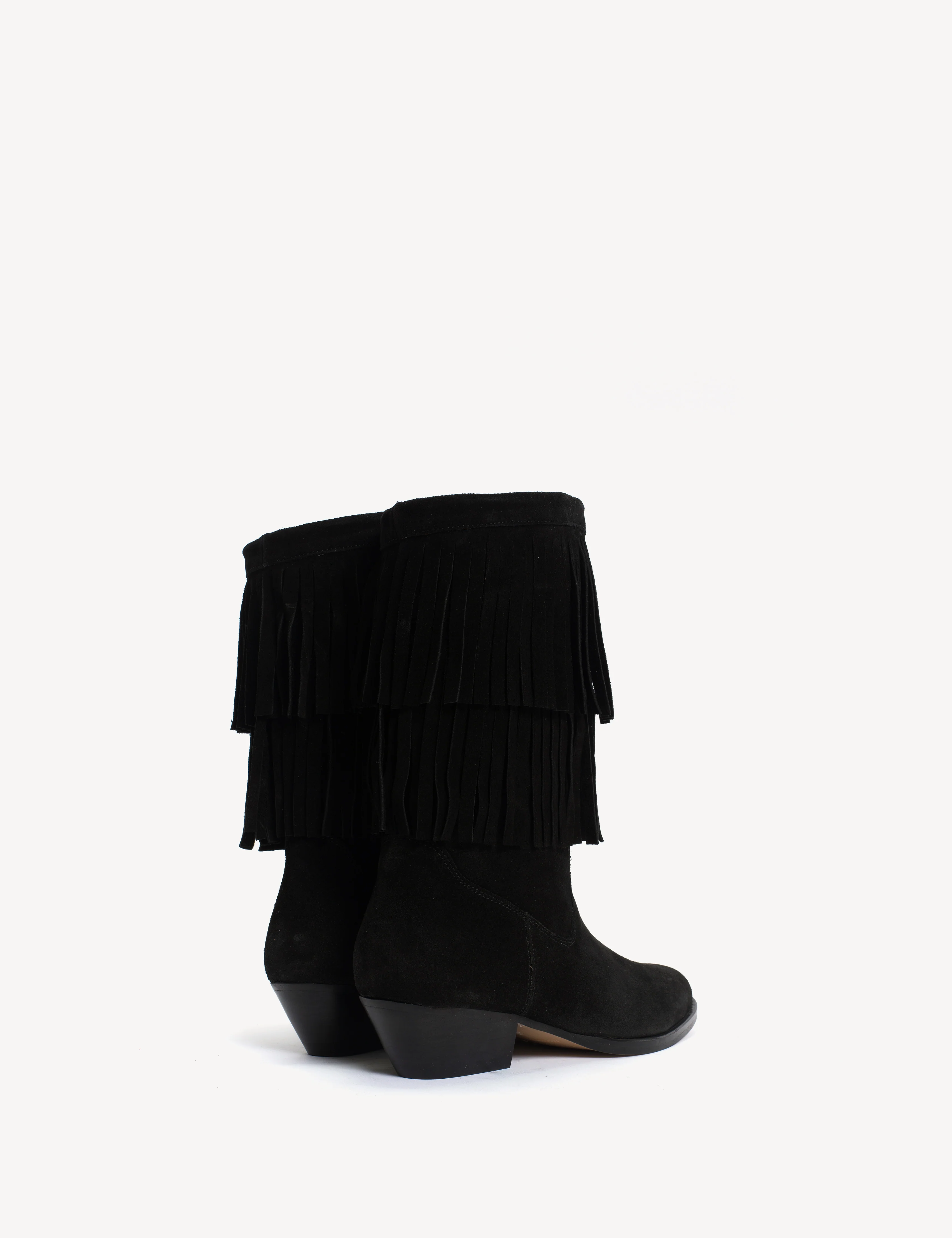 Celina Fringes Boot In Black Calf Suede - Image 3