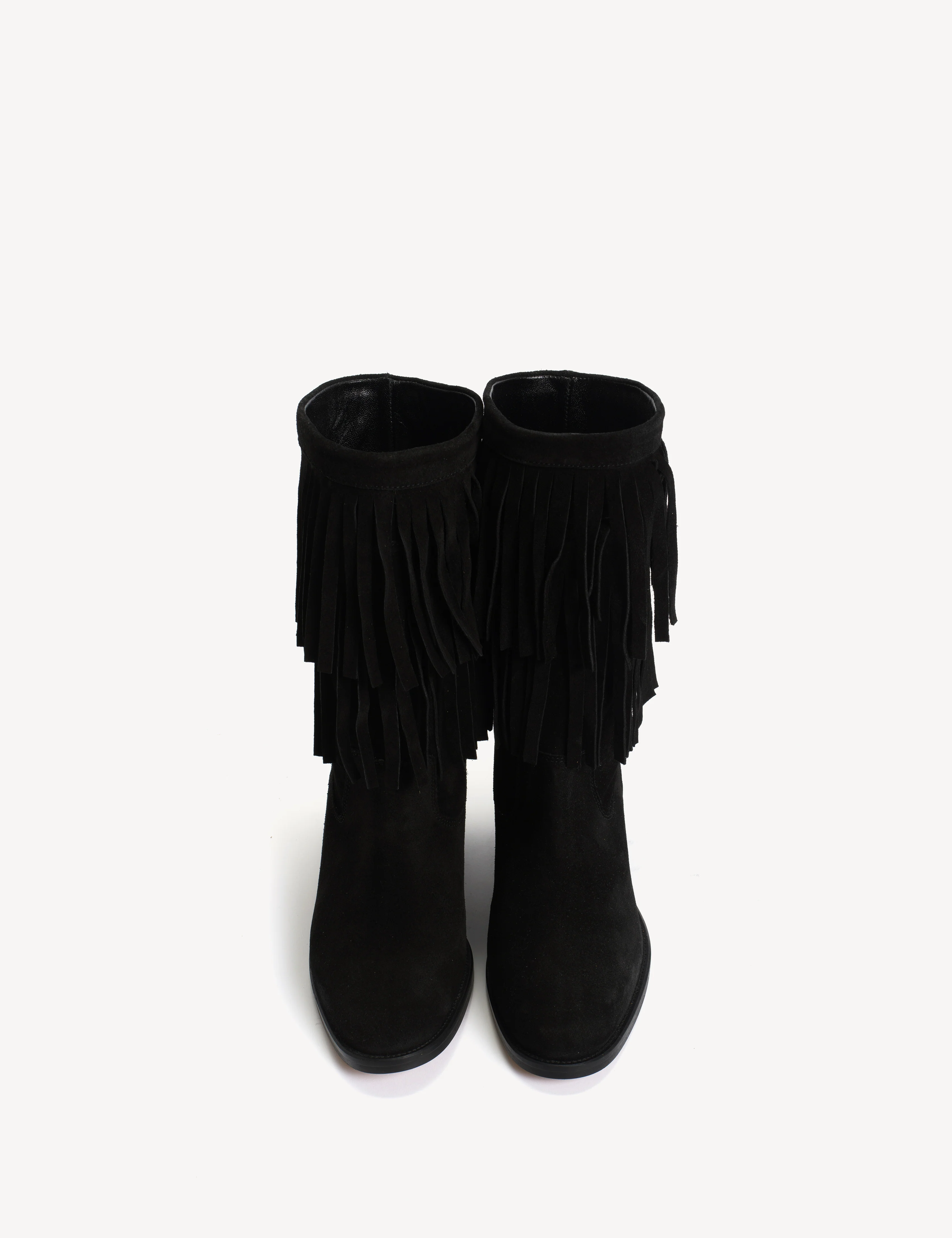 Celina Fringes Boot In Black Calf Suede - Image 4