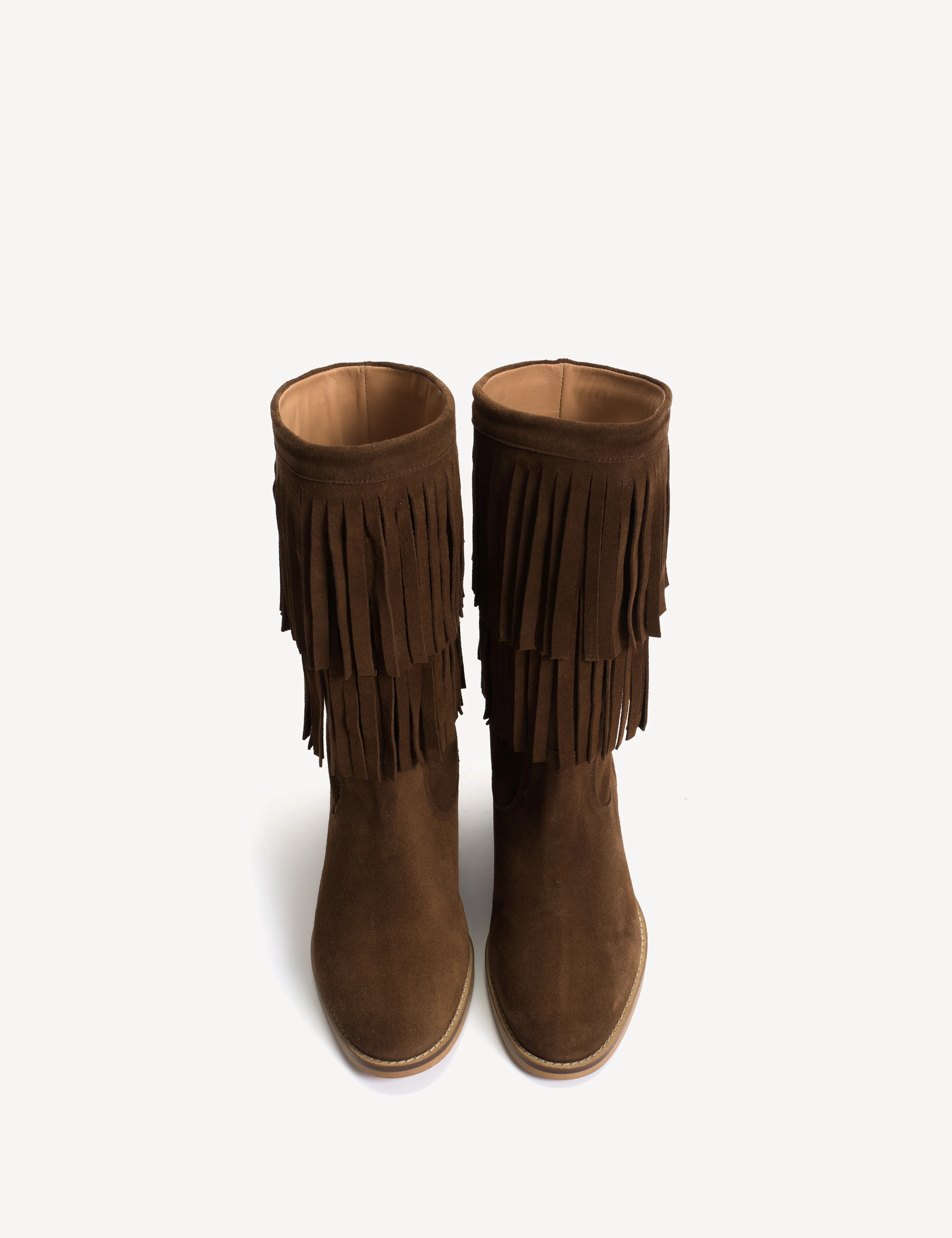 Celina Fringes Boot In Dark Brown Calf Suede - Image 4