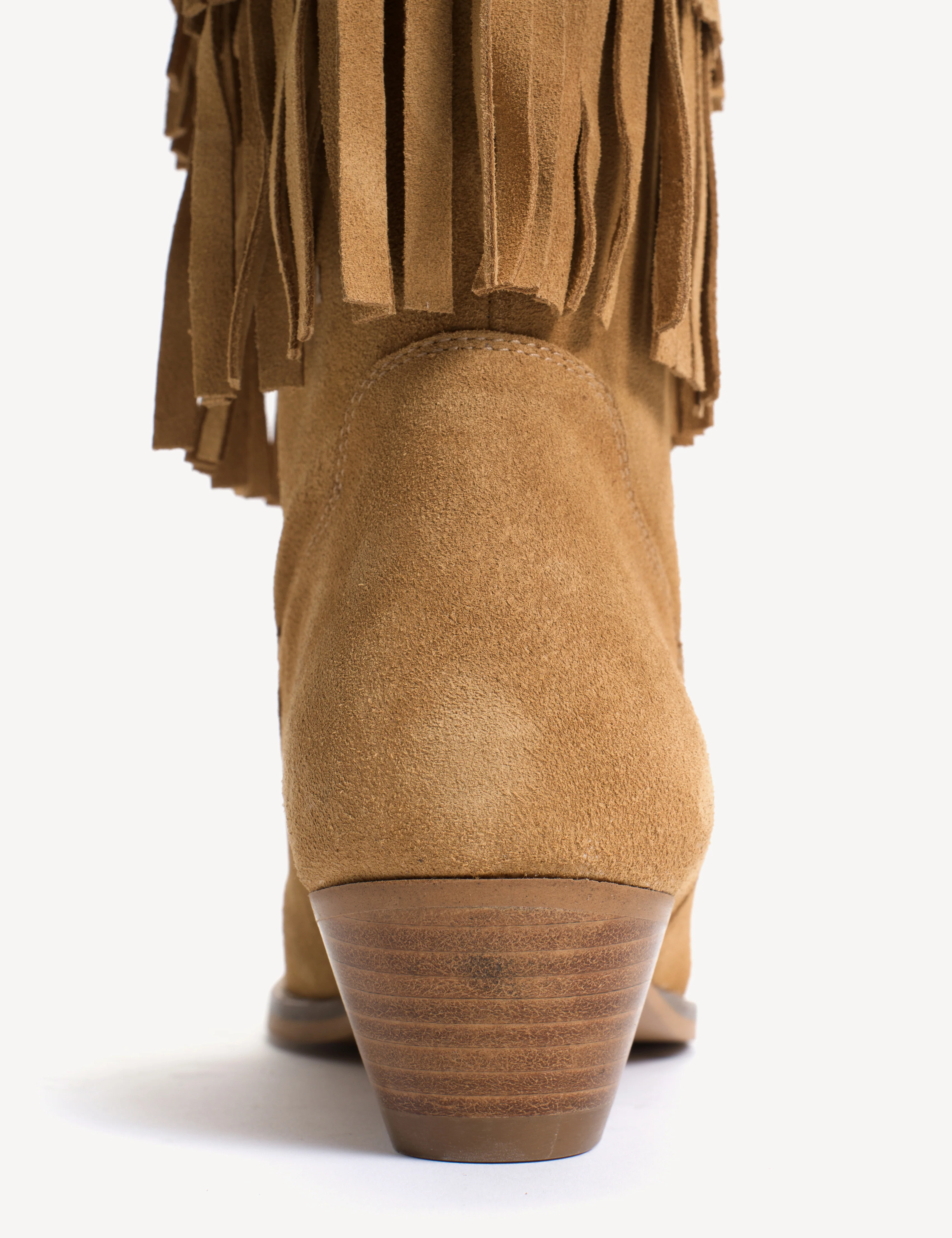 Celina Fringes Boot In Light Tan Calf Suede - Image 9