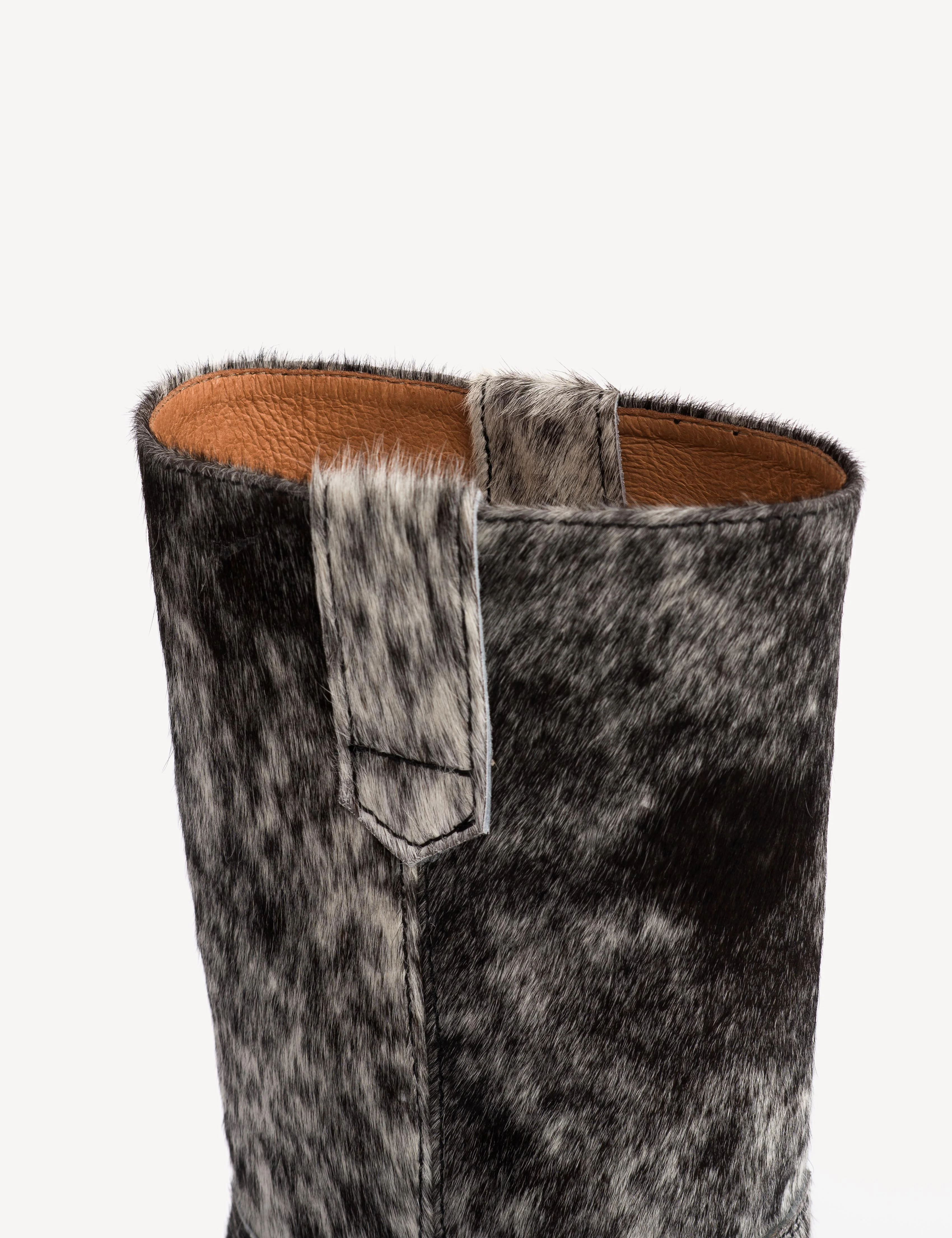 Julia Gaucho Boot In Black & White Cow Fur - Image 7