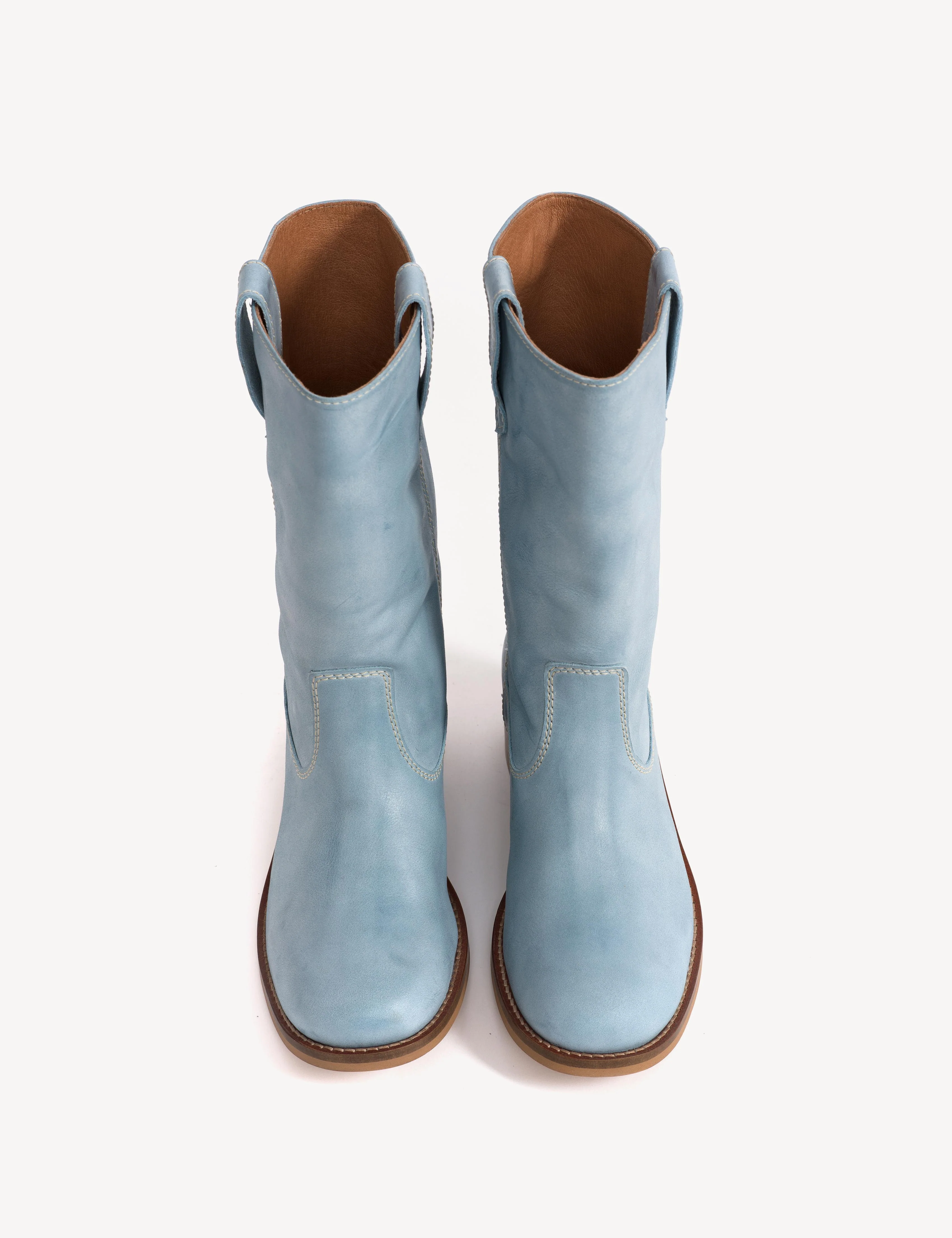Julia Gaucho Boot In Sky Blue Escovado Leather - Image 4