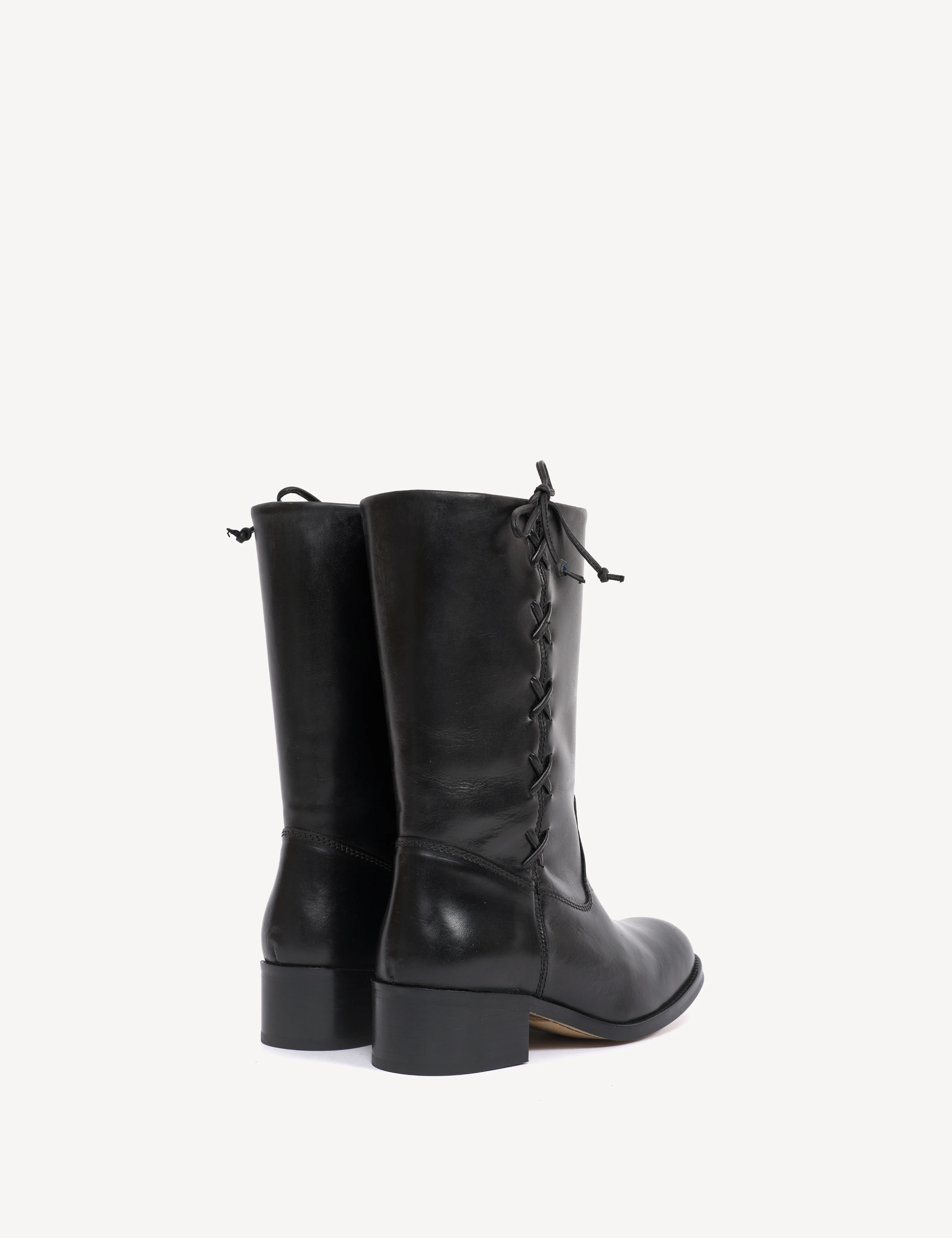 Julia Gaucho Boot With Laces In Black Escovado Leather - Image 4