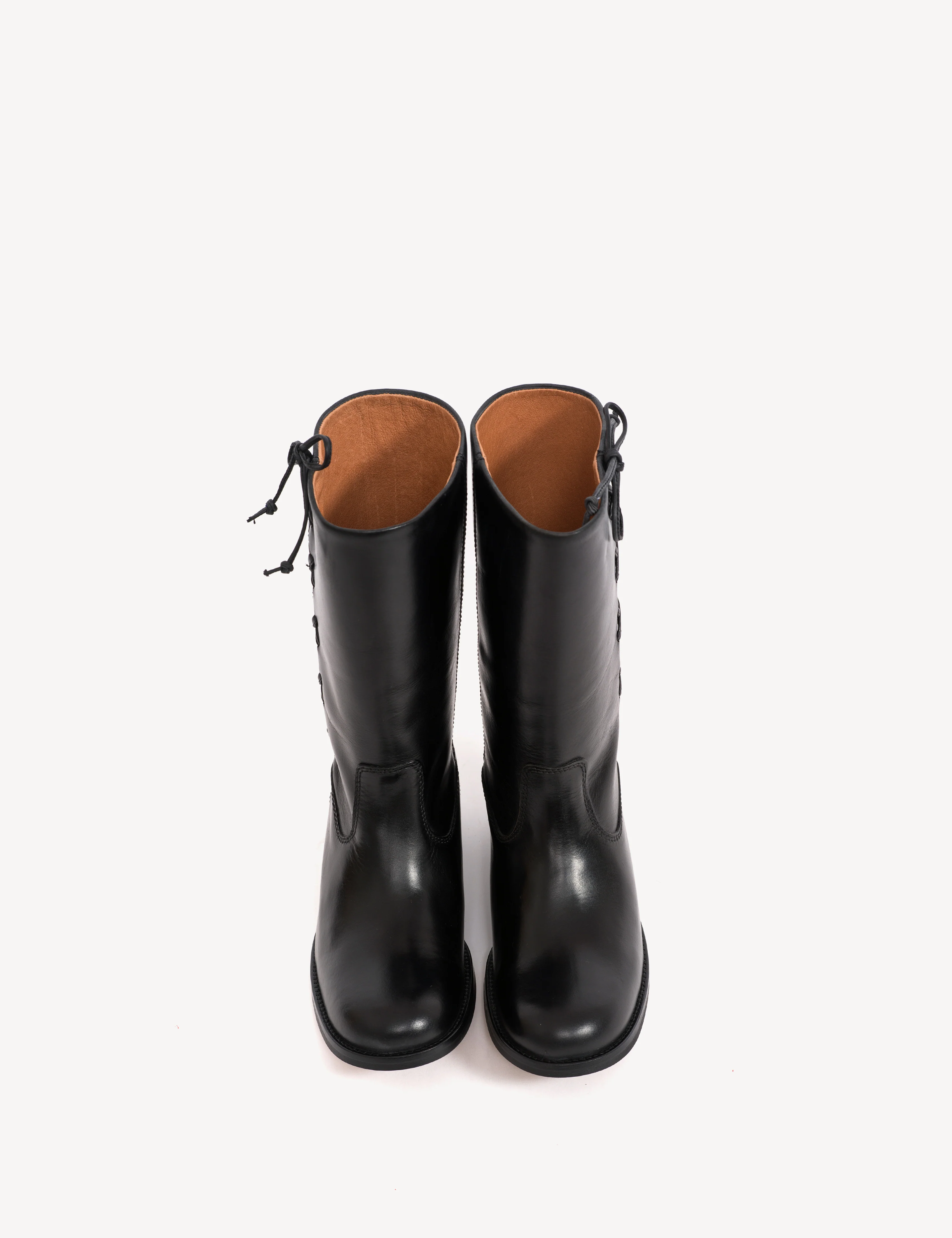 Julia Gaucho Boot With Laces In Black Escovado Leather - Image 5