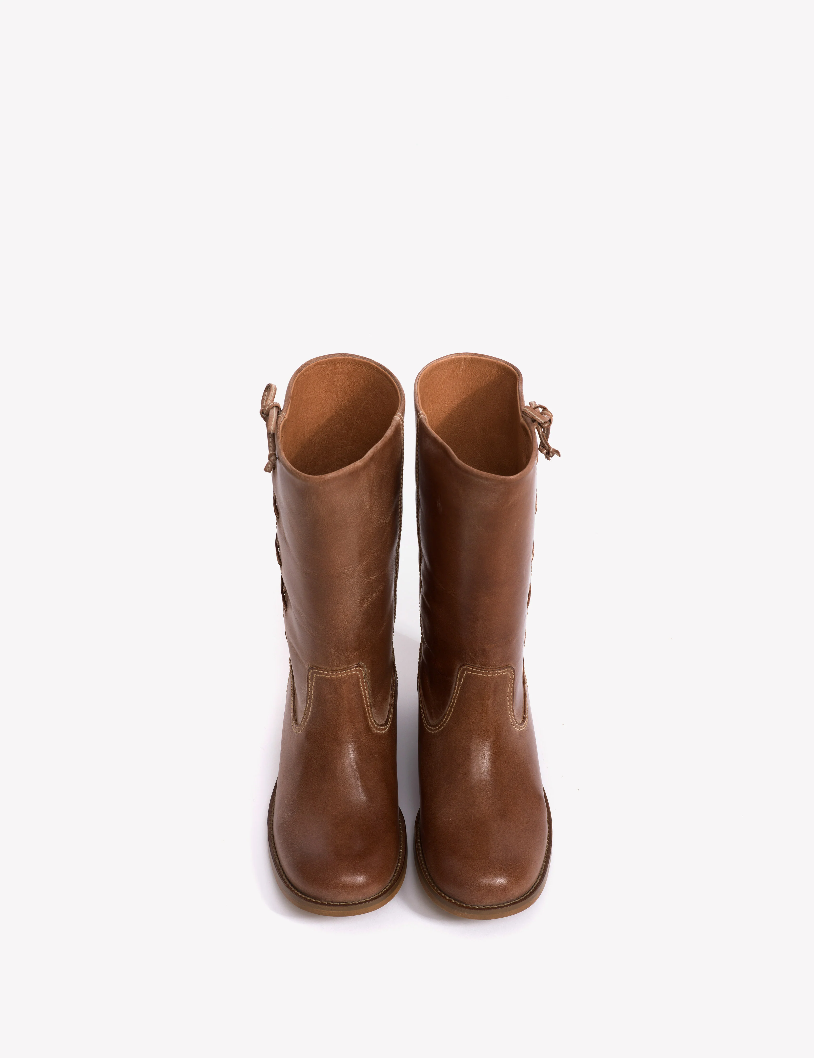 Julia Gaucho Boot With Laces In Cognac Escovado Leather - Image 4