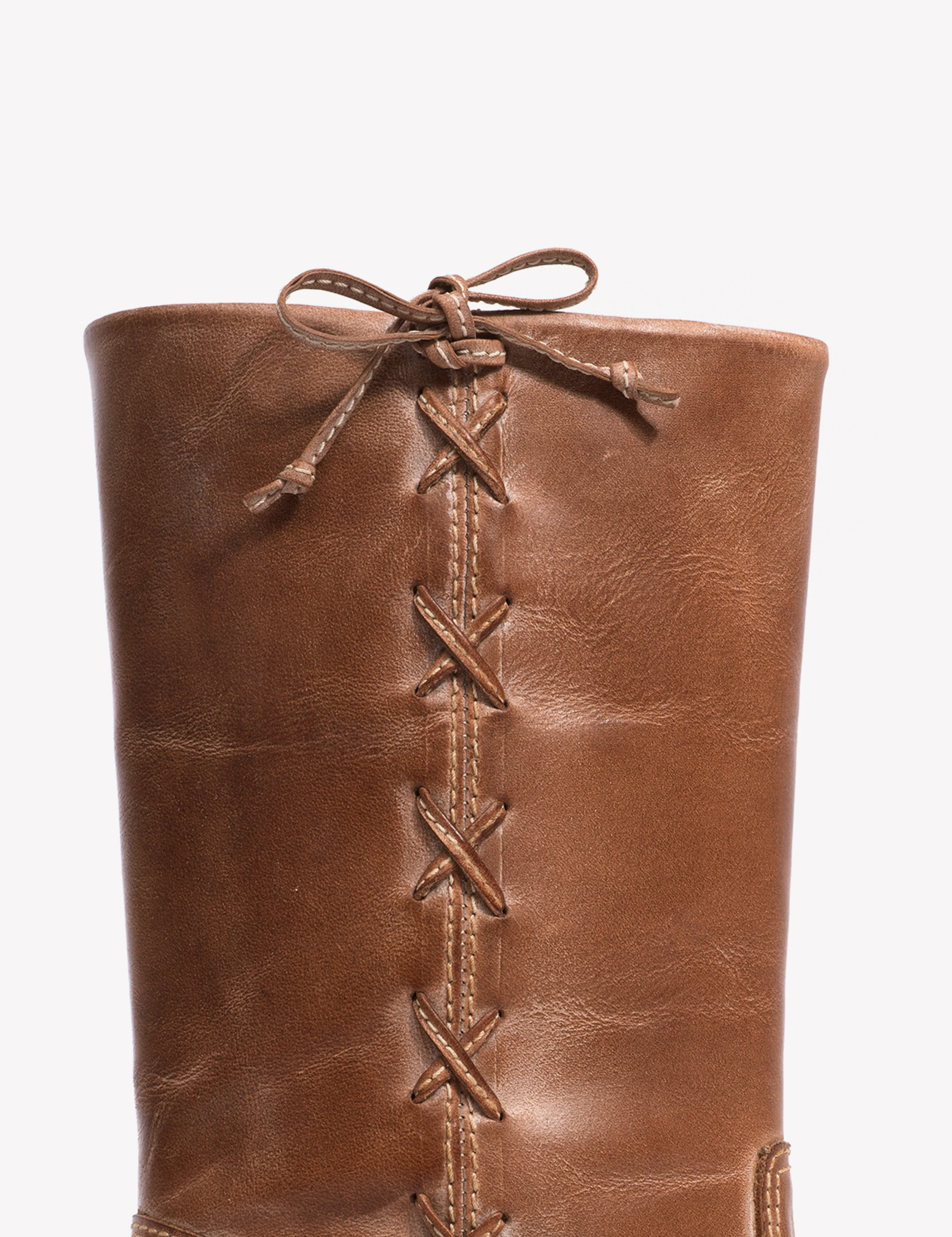 Julia Gaucho Boot With Laces In Cognac Escovado Leather - Image 5