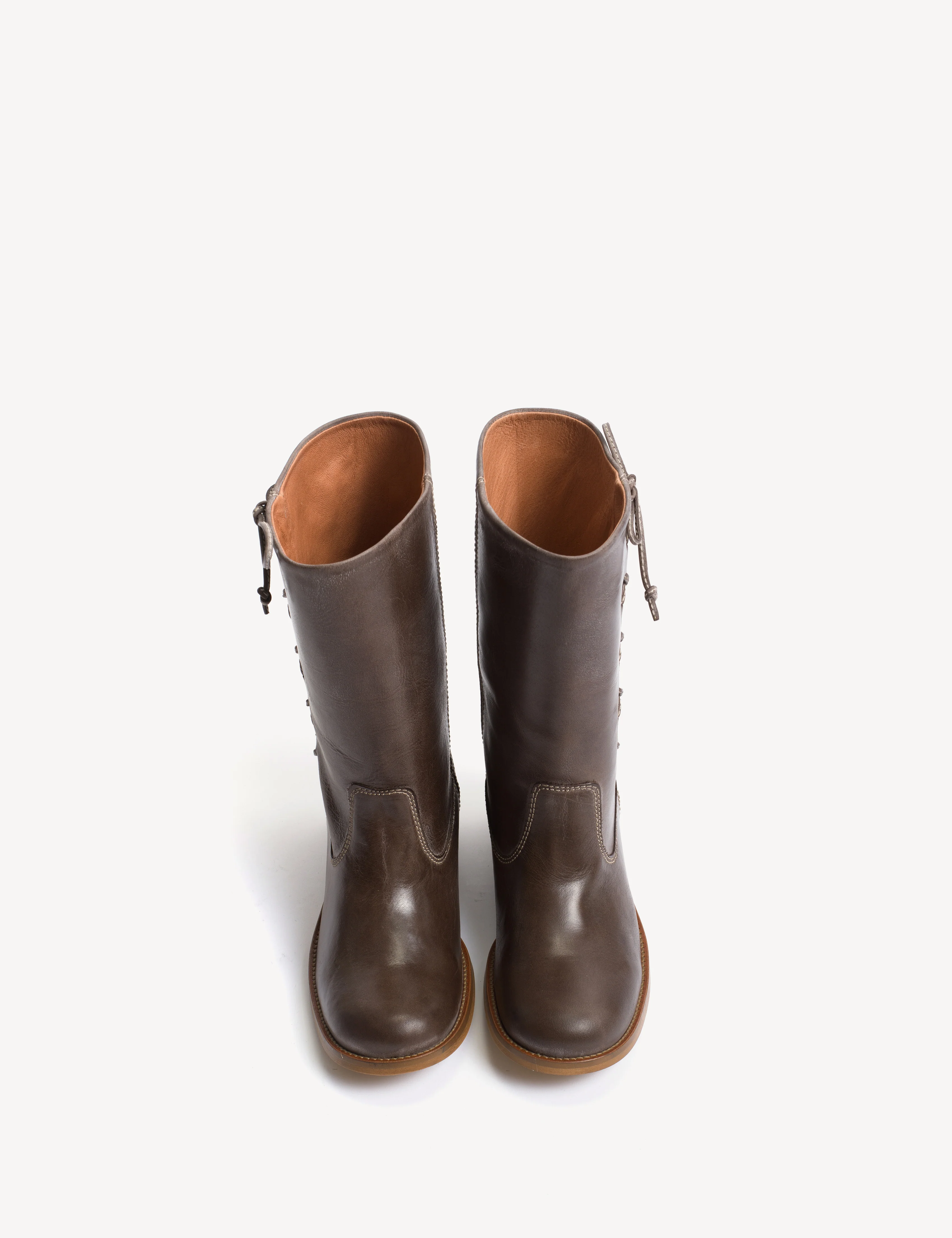 Julia Gaucho Boot With Laces In Dark Brown Escovado Leather - Image 5