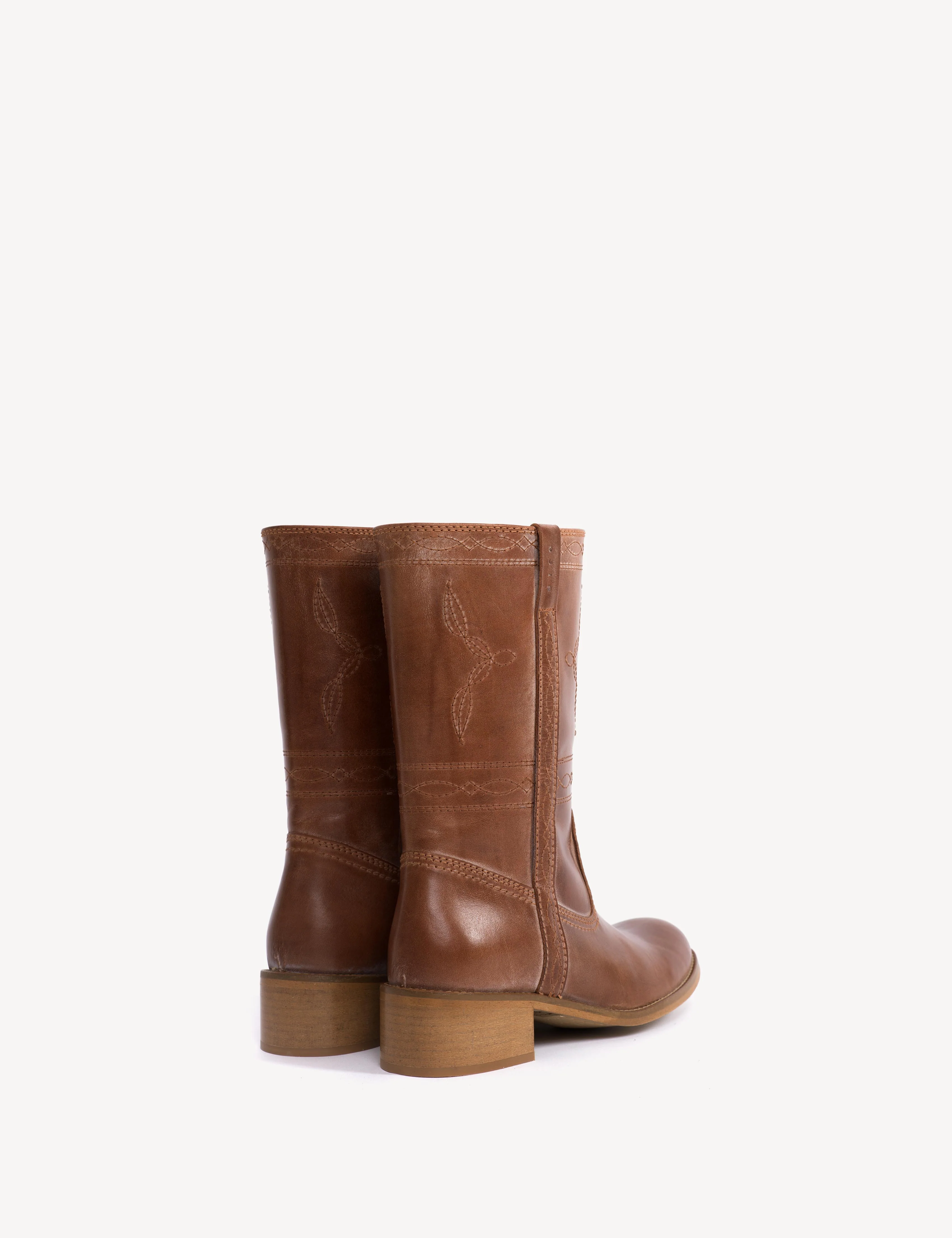 Julia Gaucho Boot With Western Stichings In Cognac Escovado Leather - Image 3