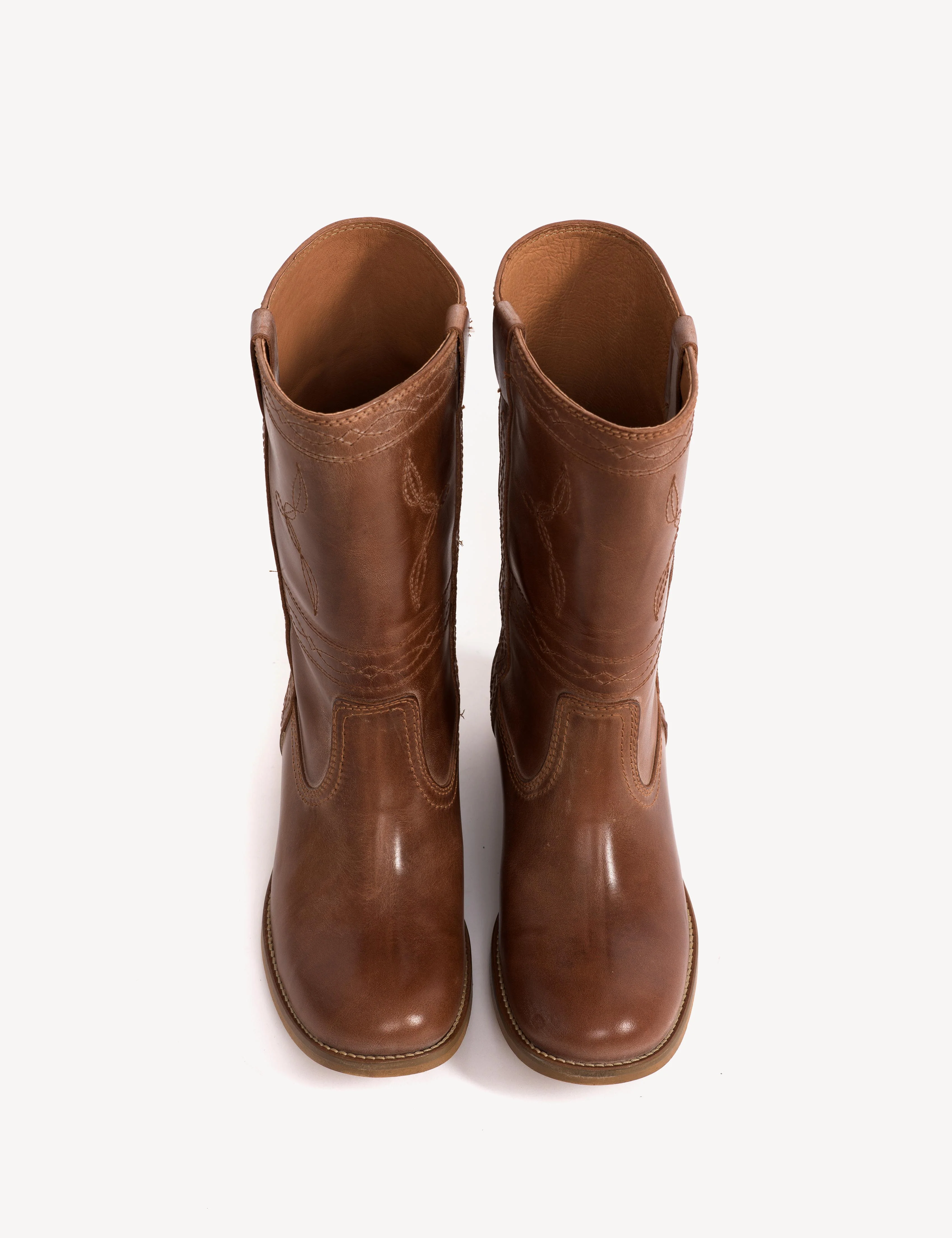 Julia Gaucho Boot With Western Stichings In Cognac Escovado Leather - Image 4