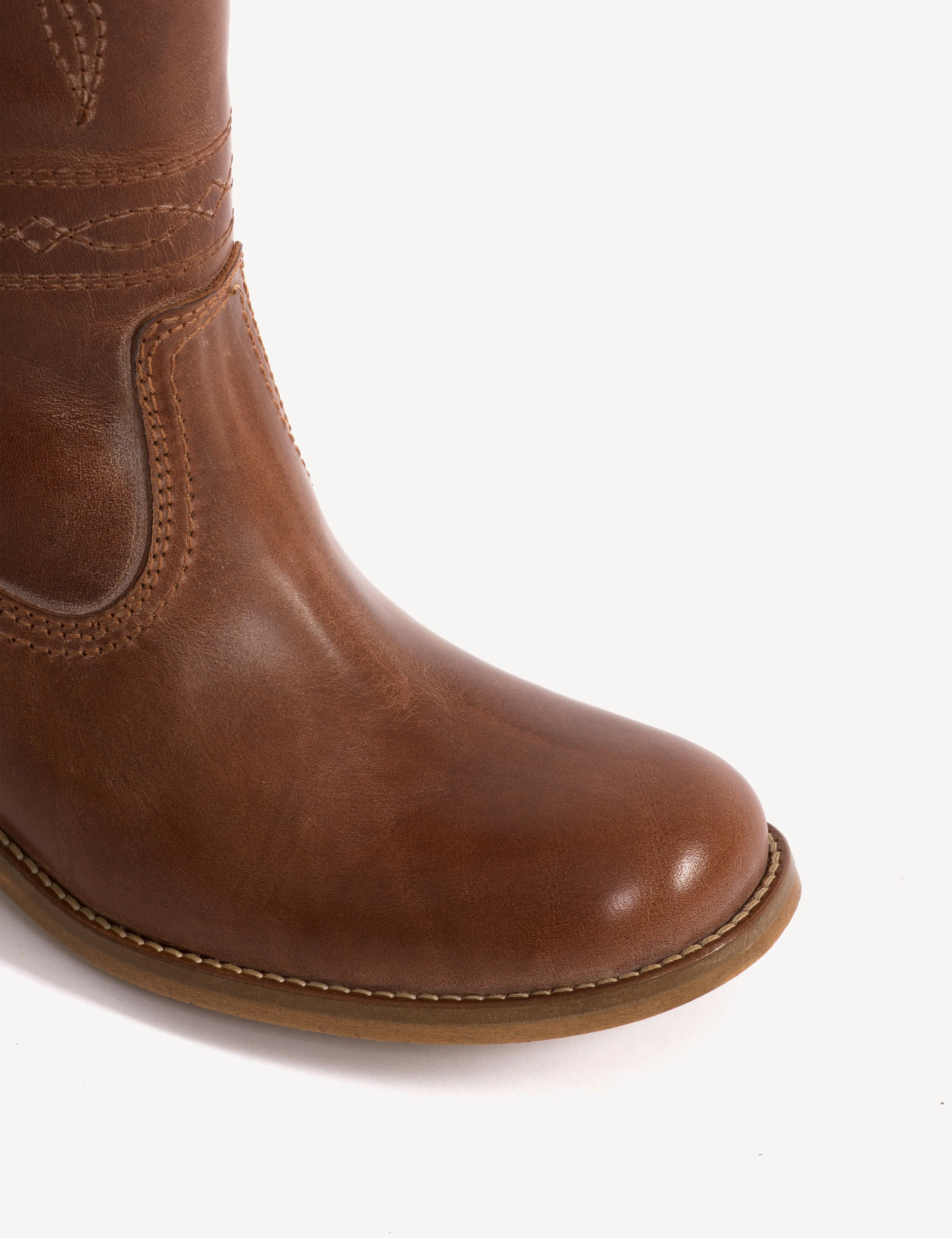 Julia Gaucho Boot With Western Stichings In Cognac Escovado Leather - Image 5