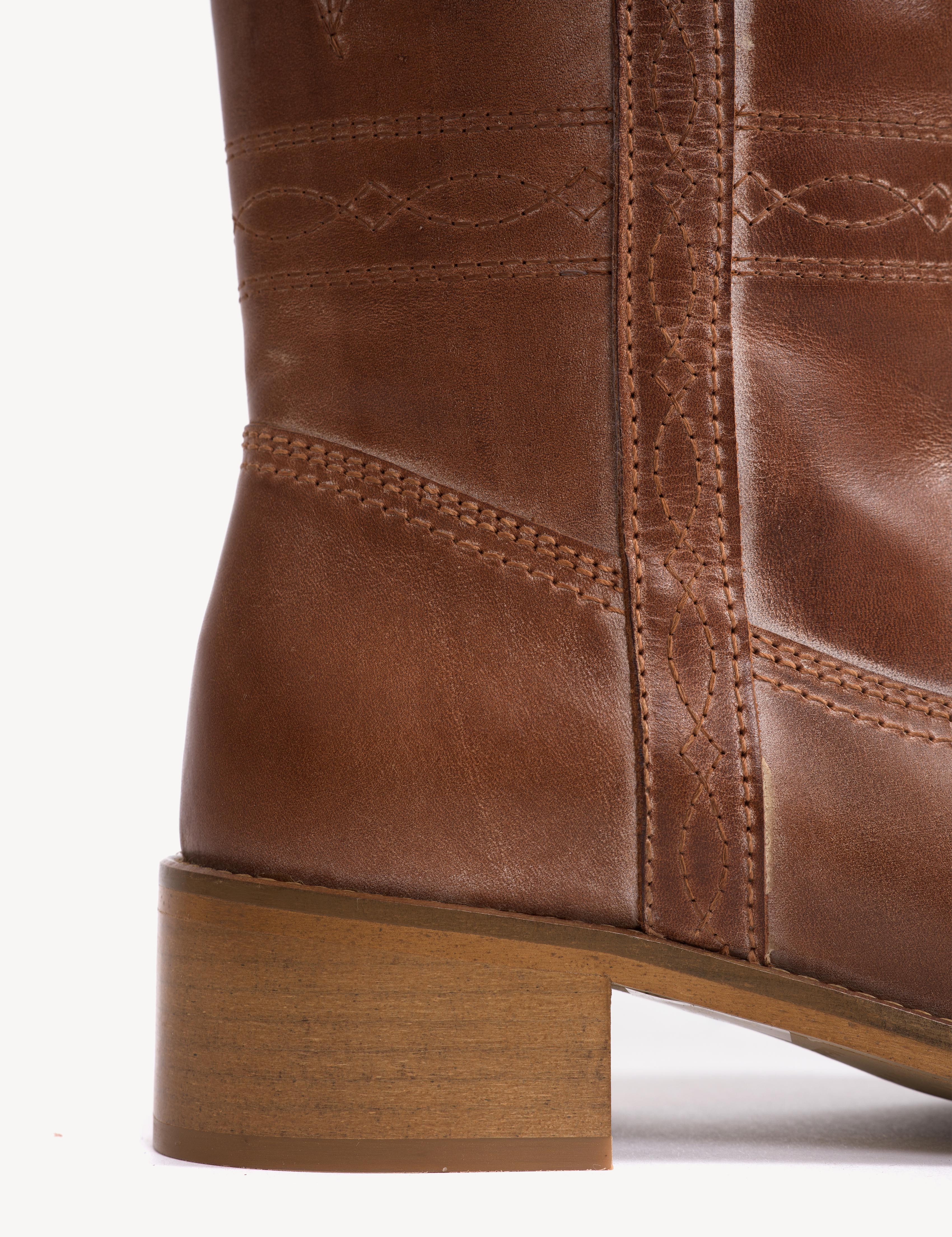 Julia Gaucho Boot With Western Stichings In Cognac Escovado Leather - Image 6