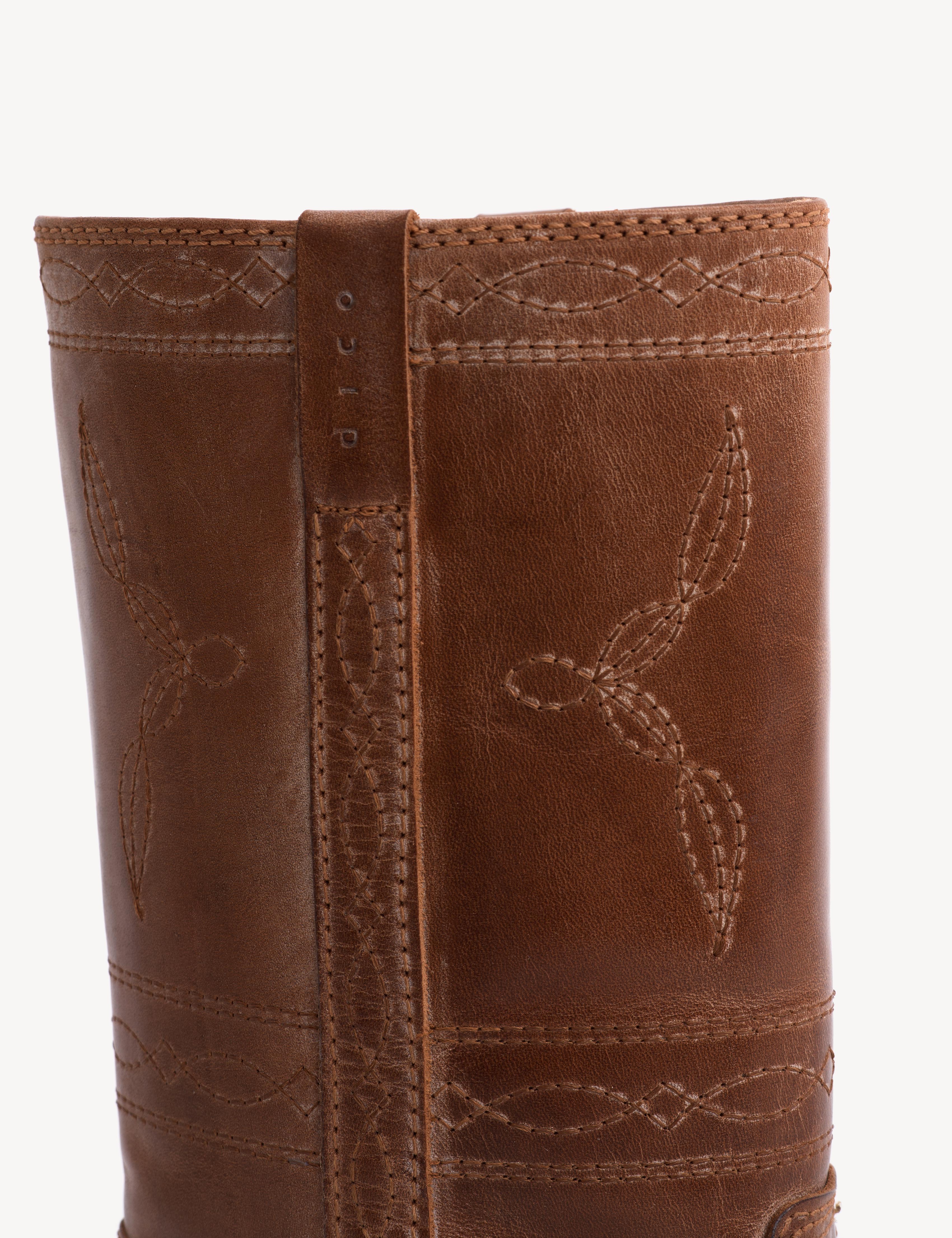 Julia Gaucho Boot With Western Stichings In Cognac Escovado Leather - Image 7