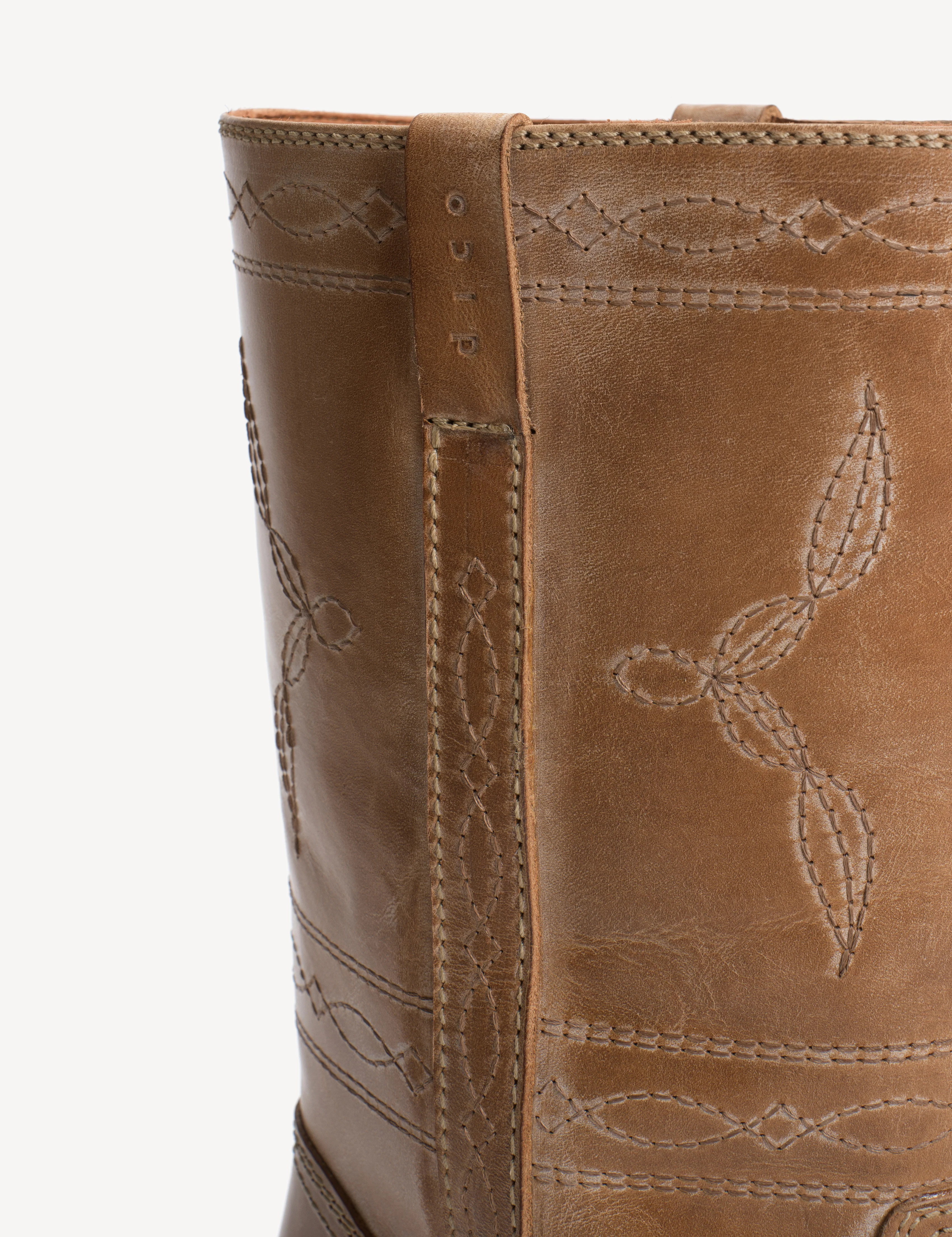 Julia Gaucho Boot With Western Stitchings In Dark Tan Escovado Leather - Image 8