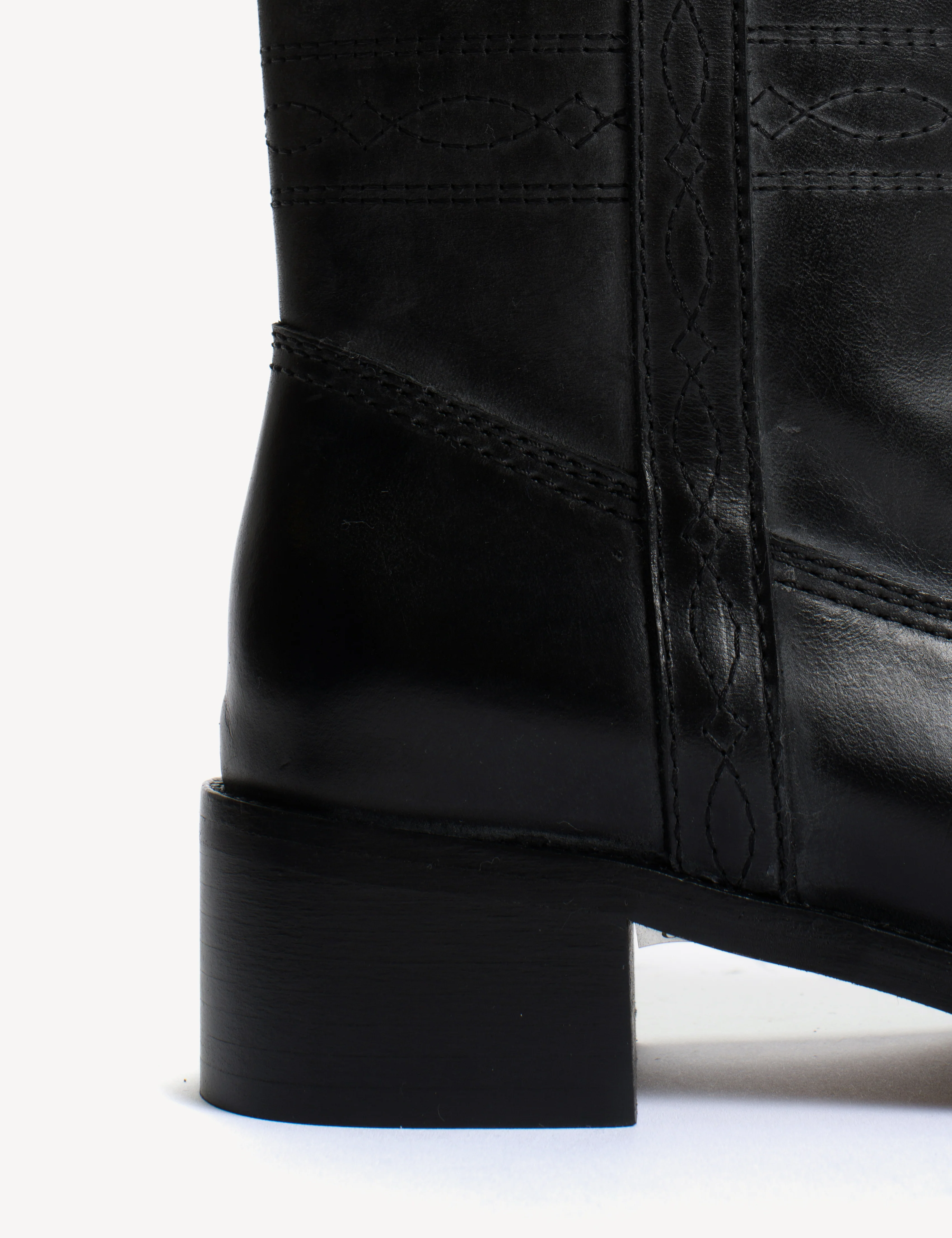 Julia Gaucho Boot With Western Stitchings In Black Escovado Leather - Image 6