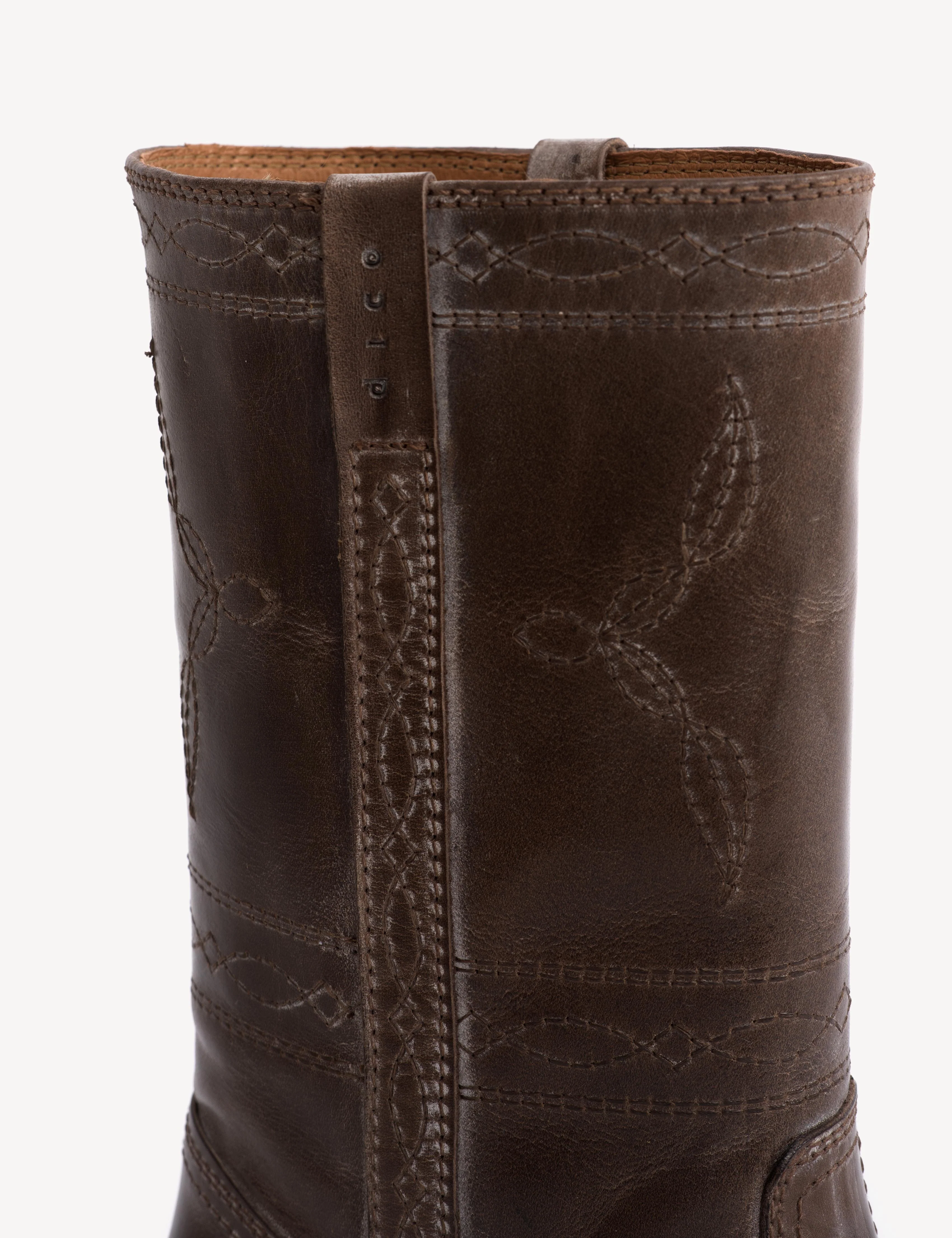 Julia Gaucho Boot With Western Stitchings In Dark Brown Escovado Leather - Image 7