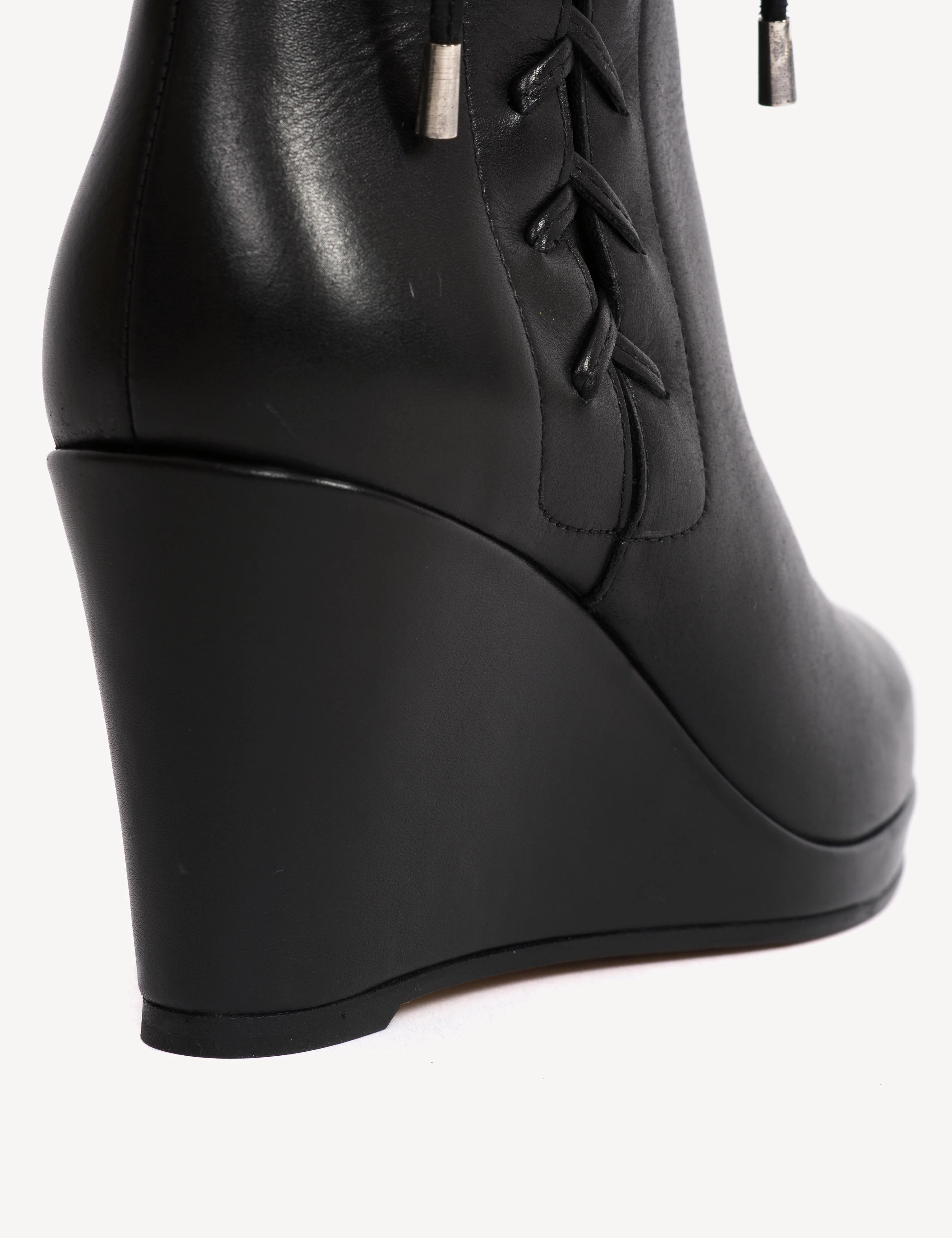 Liv Wedge Ankle Boot With Side Laces In Black Calfskin - Image 10