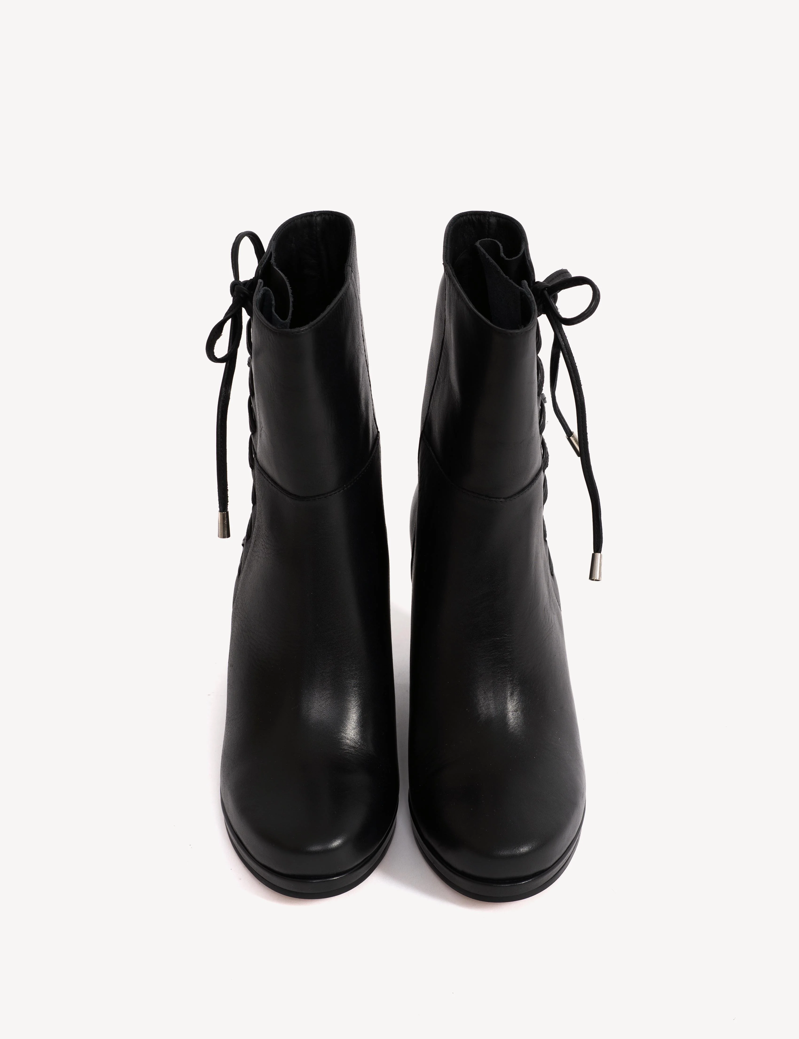 Liv Wedge Ankle Boot With Side Laces In Black Calfskin - Image 4