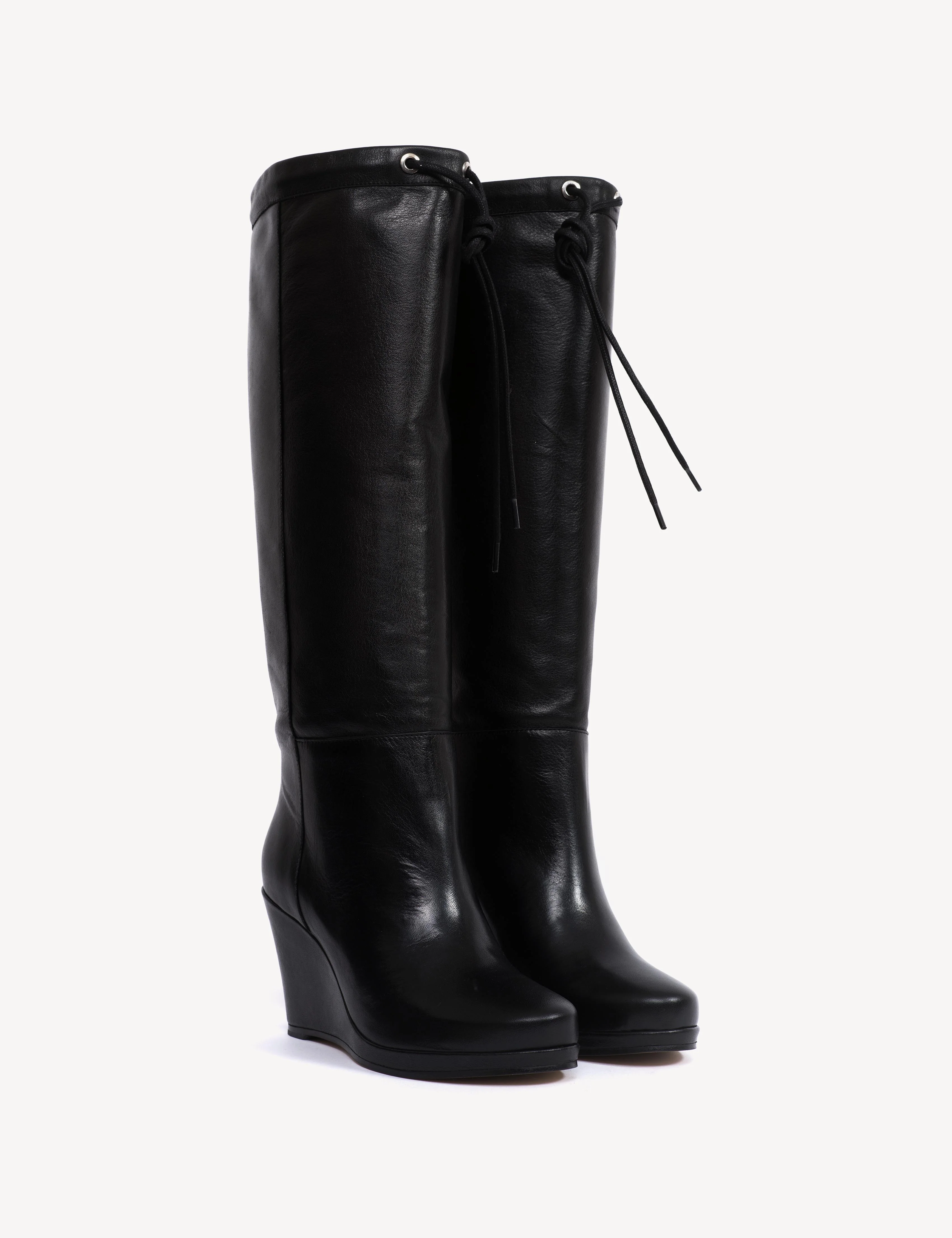 Liv Wedge Boot High In Black Calfskin - Image 5