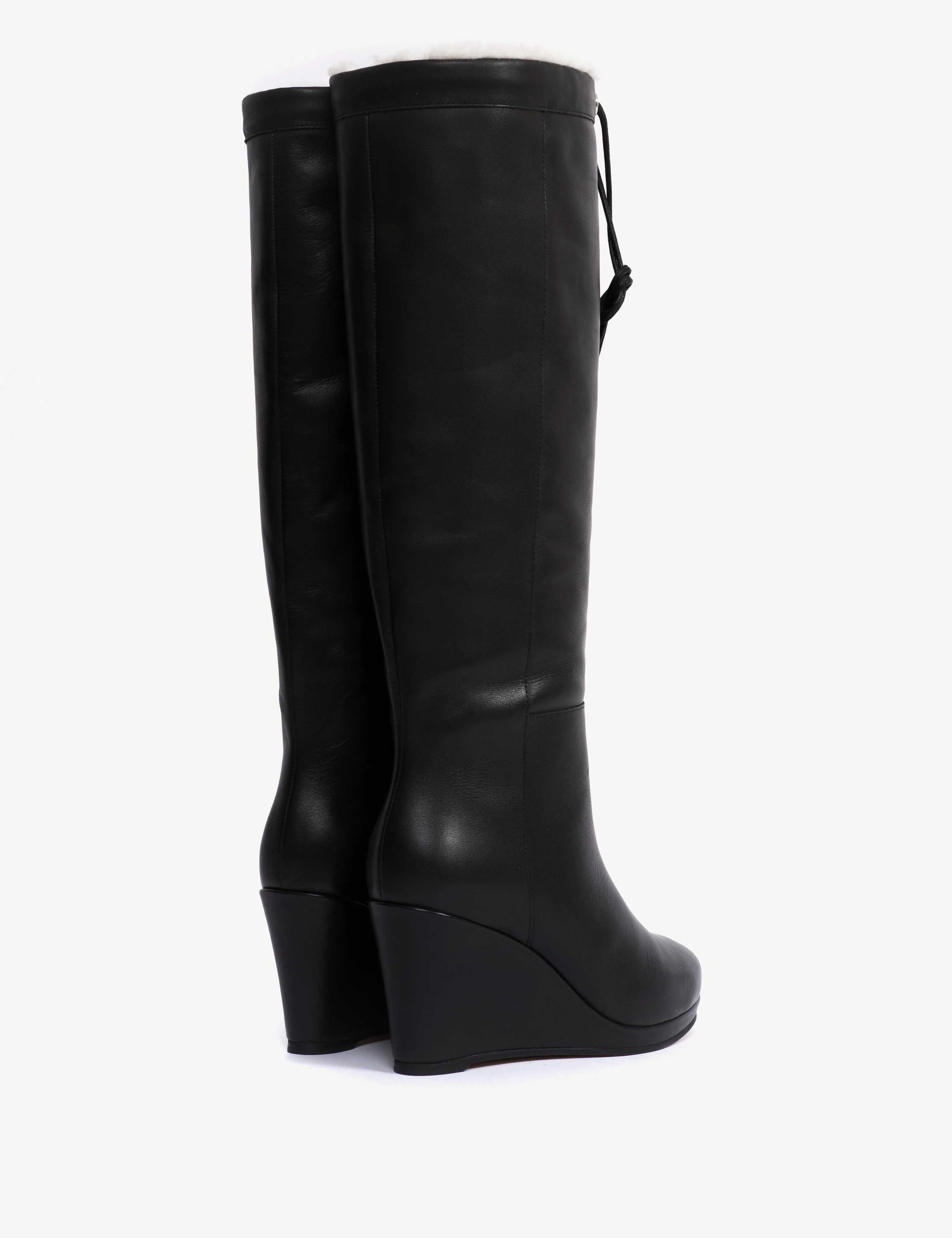 Liv Wedge Boot High In Black Calfskin & Shearling Lining - Image 3