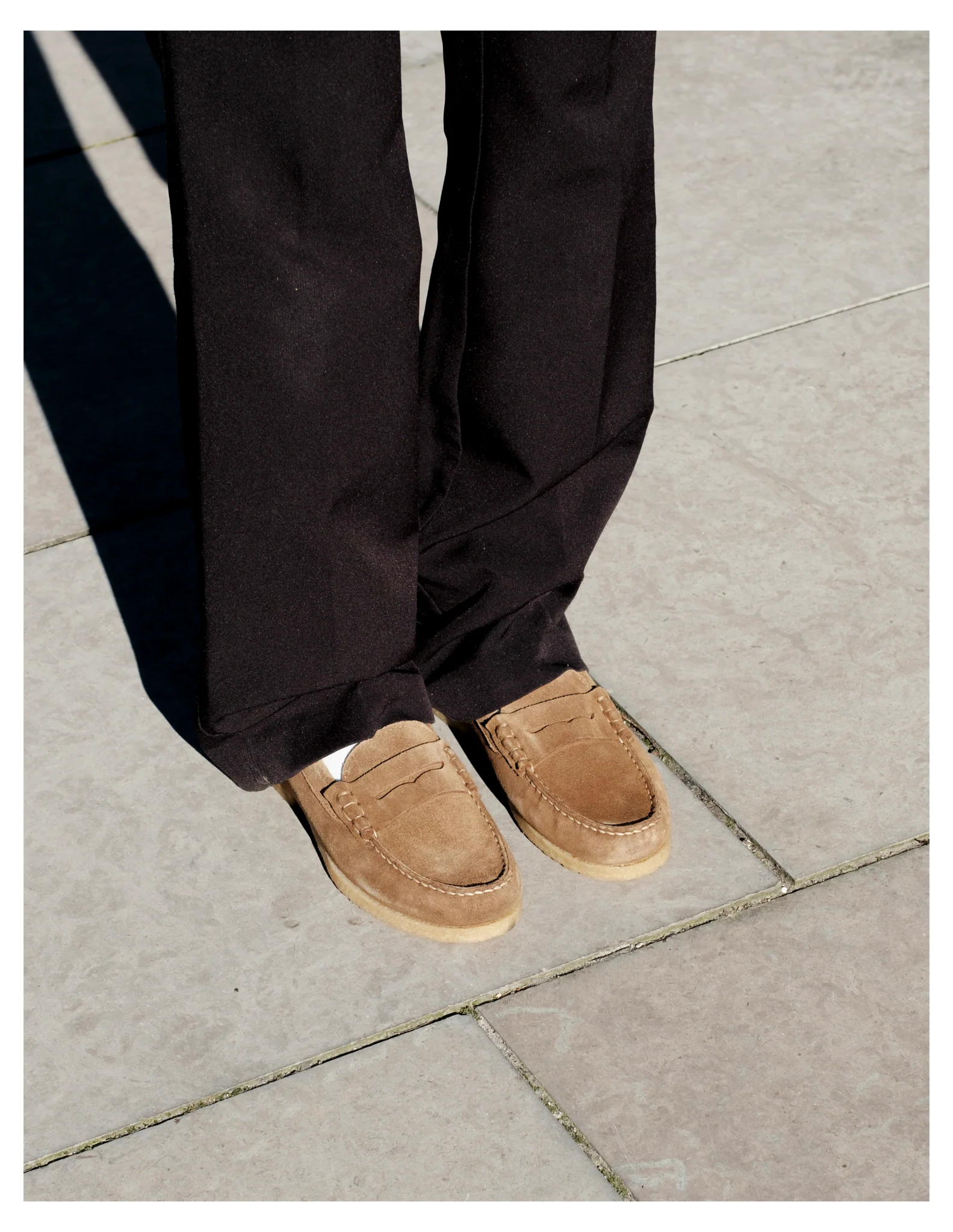 Moccasin Penny Loafer In Honey Calf Suede With A Crepe Sole - Image 4