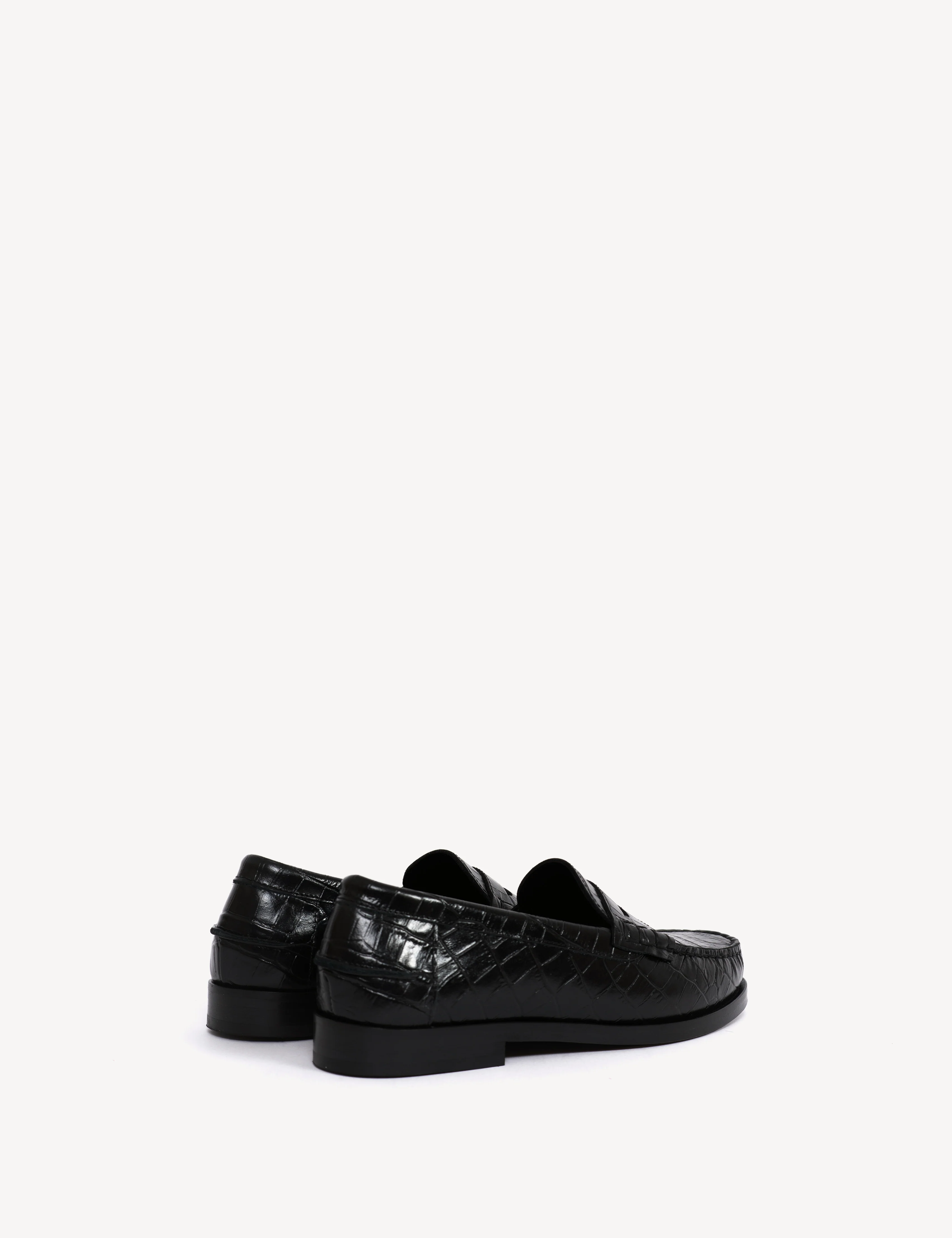 Moccasin Penny Loafer In Black Crocodile Stamped Calfskin - Image 3