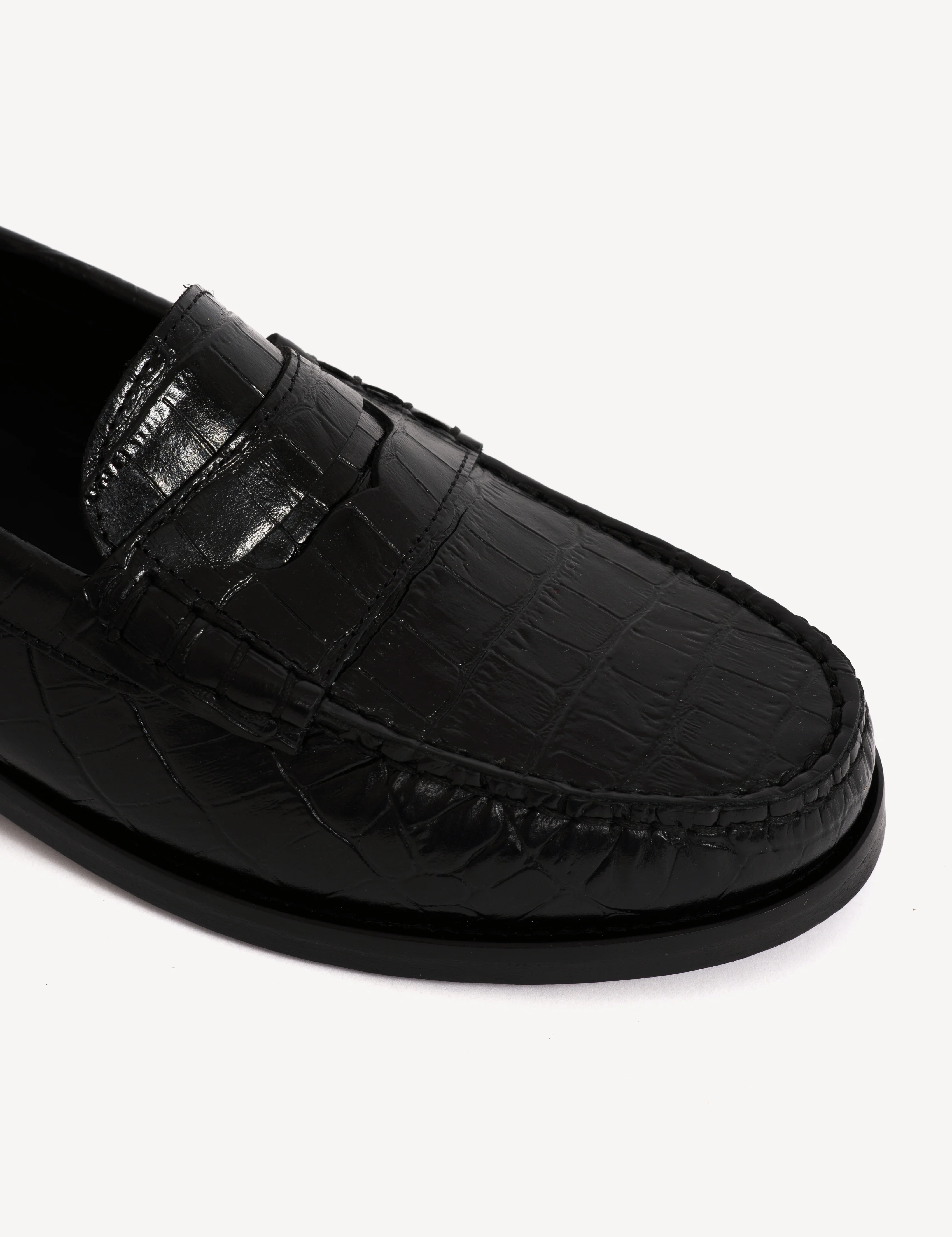 Moccasin Penny Loafer In Black Crocodile Stamped Calfskin - Image 5