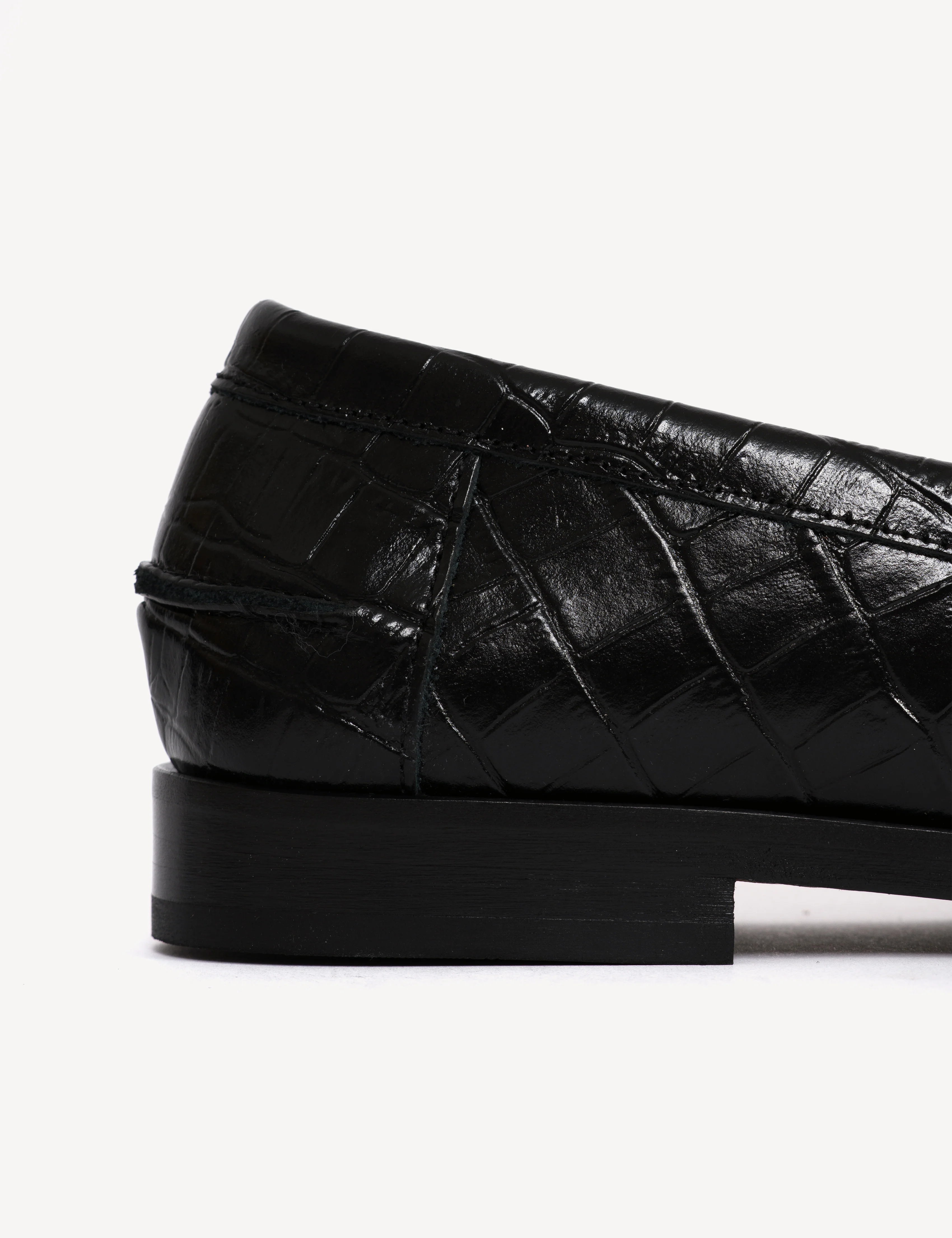 Moccasin Penny Loafer In Black Crocodile Stamped Calfskin - Image 6