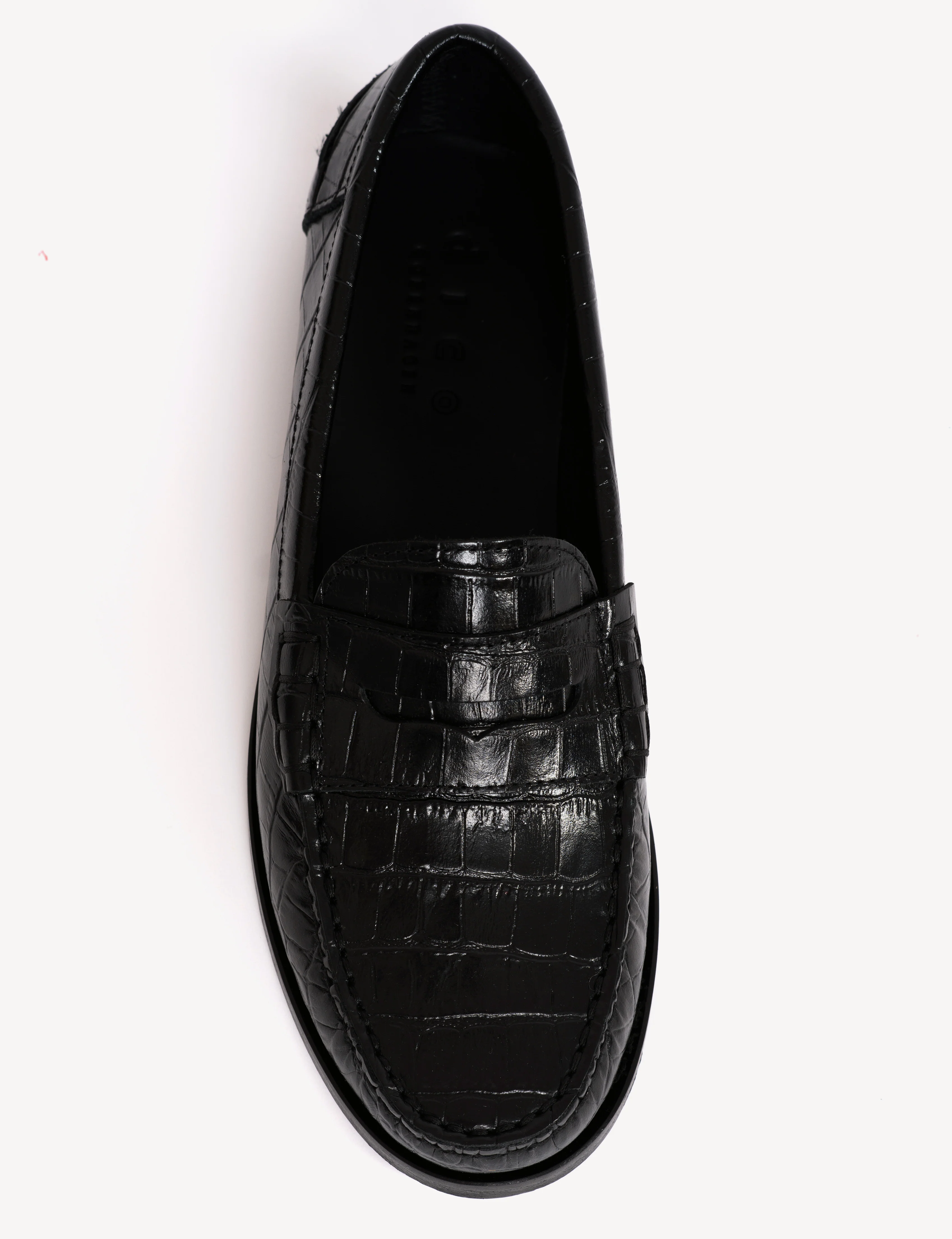 Moccasin Penny Loafer In Black Crocodile Stamped Calfskin - Image 7