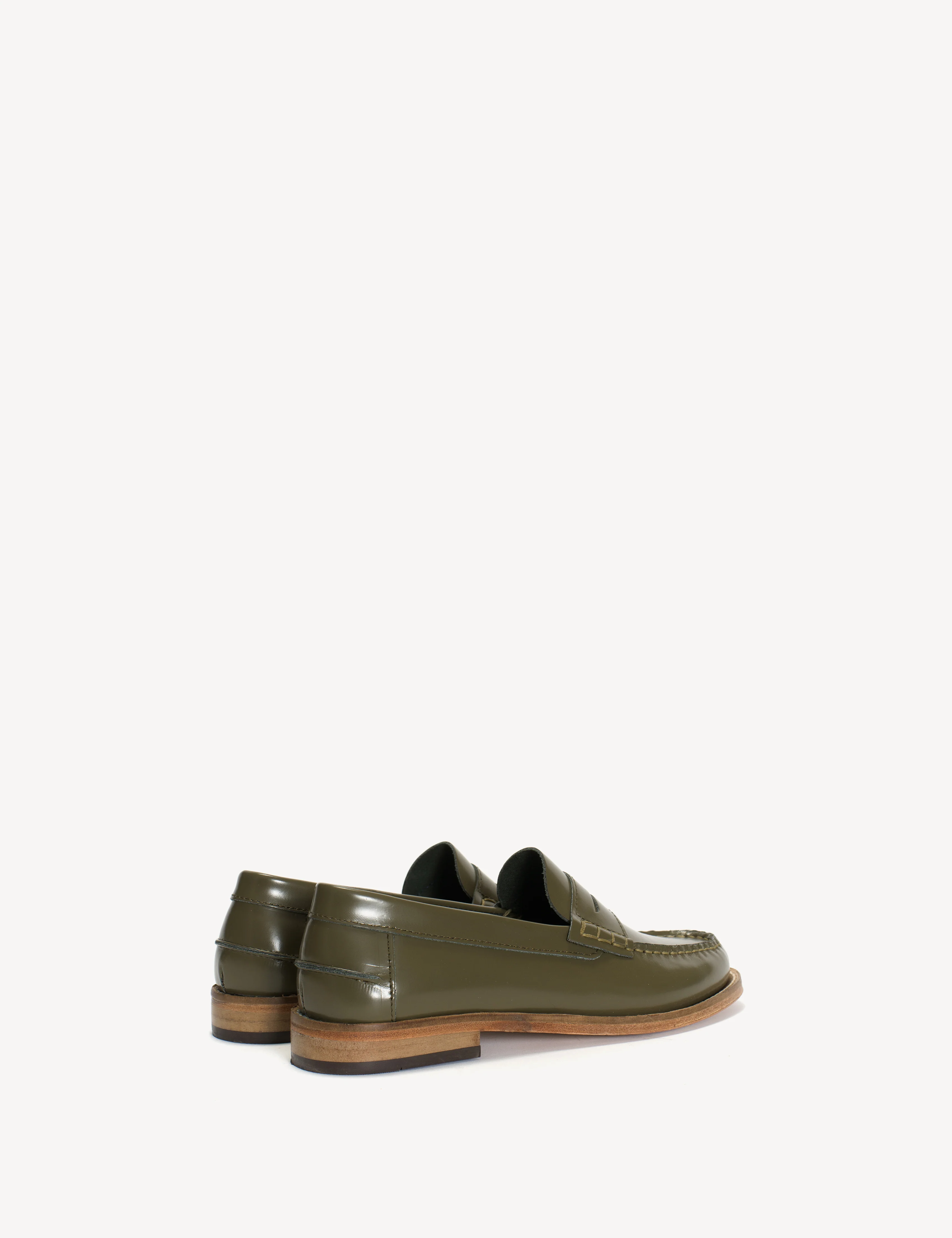 Moccasin Penny Loafer In Olive Polido Leather - Image 4