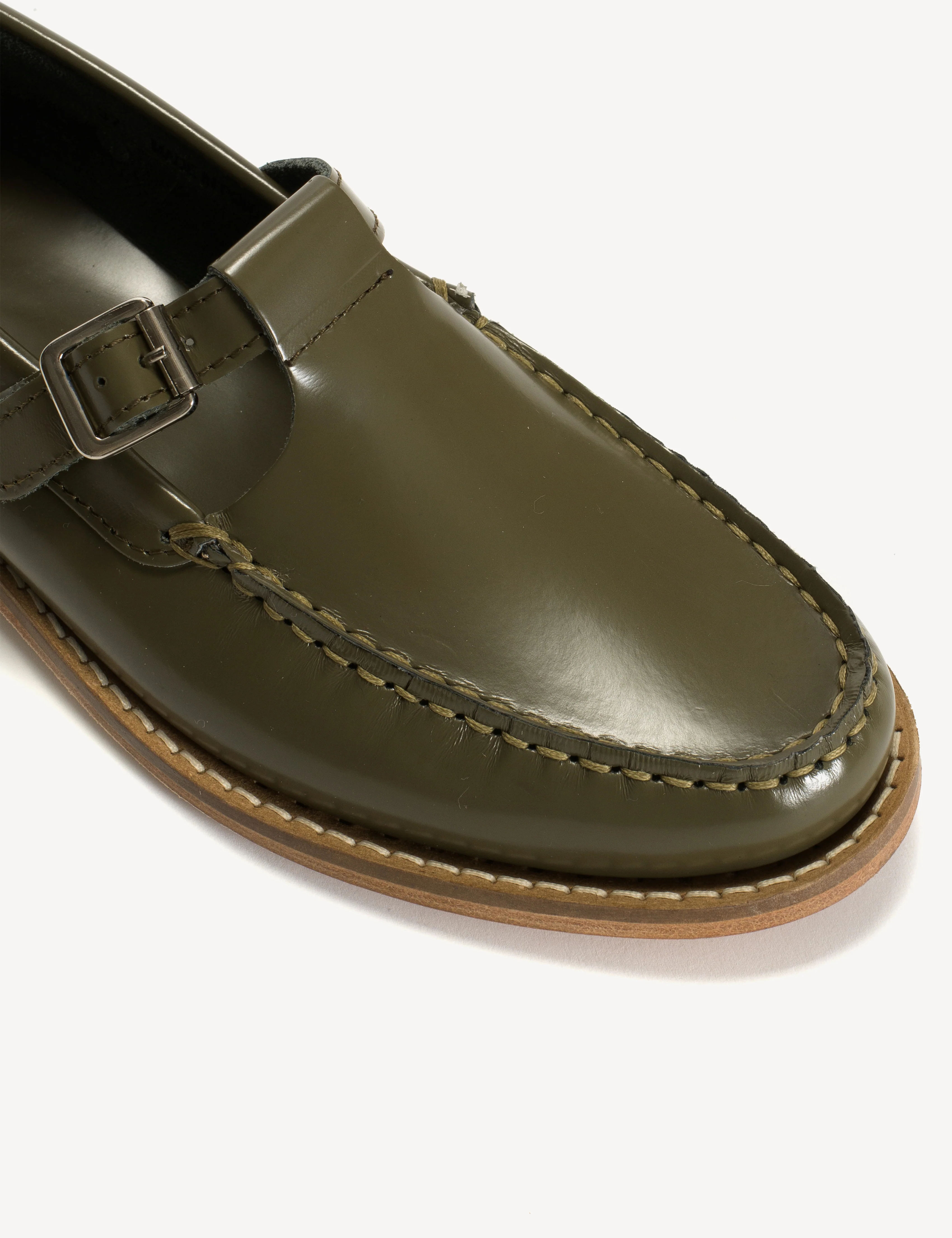 Moccasin T-Bar Loafer In Olive Polido Leather - Image 6